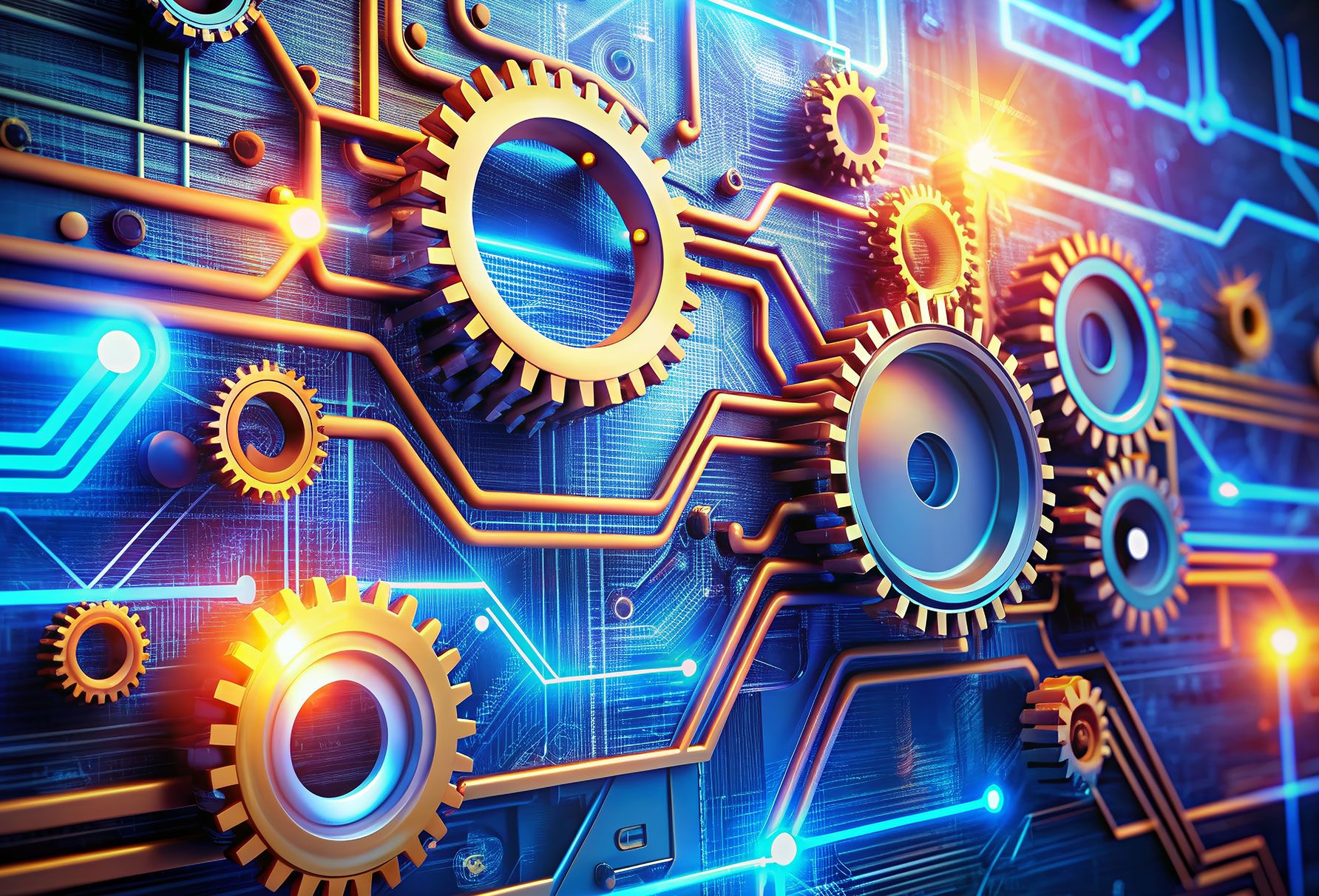 Rendering of gears and circuitry representing the importance of understanding technical seo fundamentals.