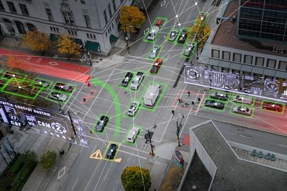 overlay of artificial intelligence vision of traffic