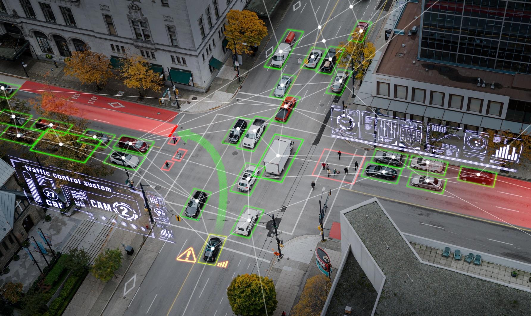 overlay of artificial intelligence vision of traffic