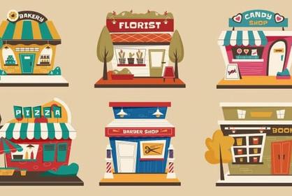 Drawings of different types of local businesses