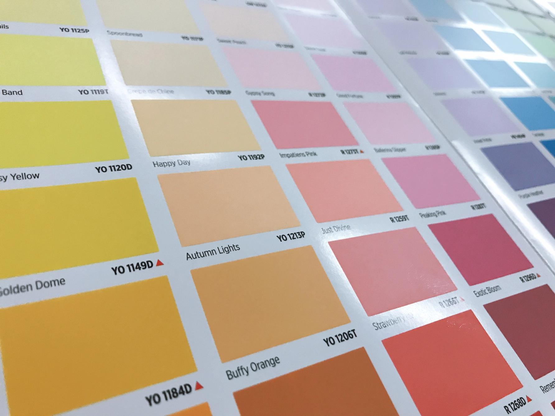 Pantone color chart example