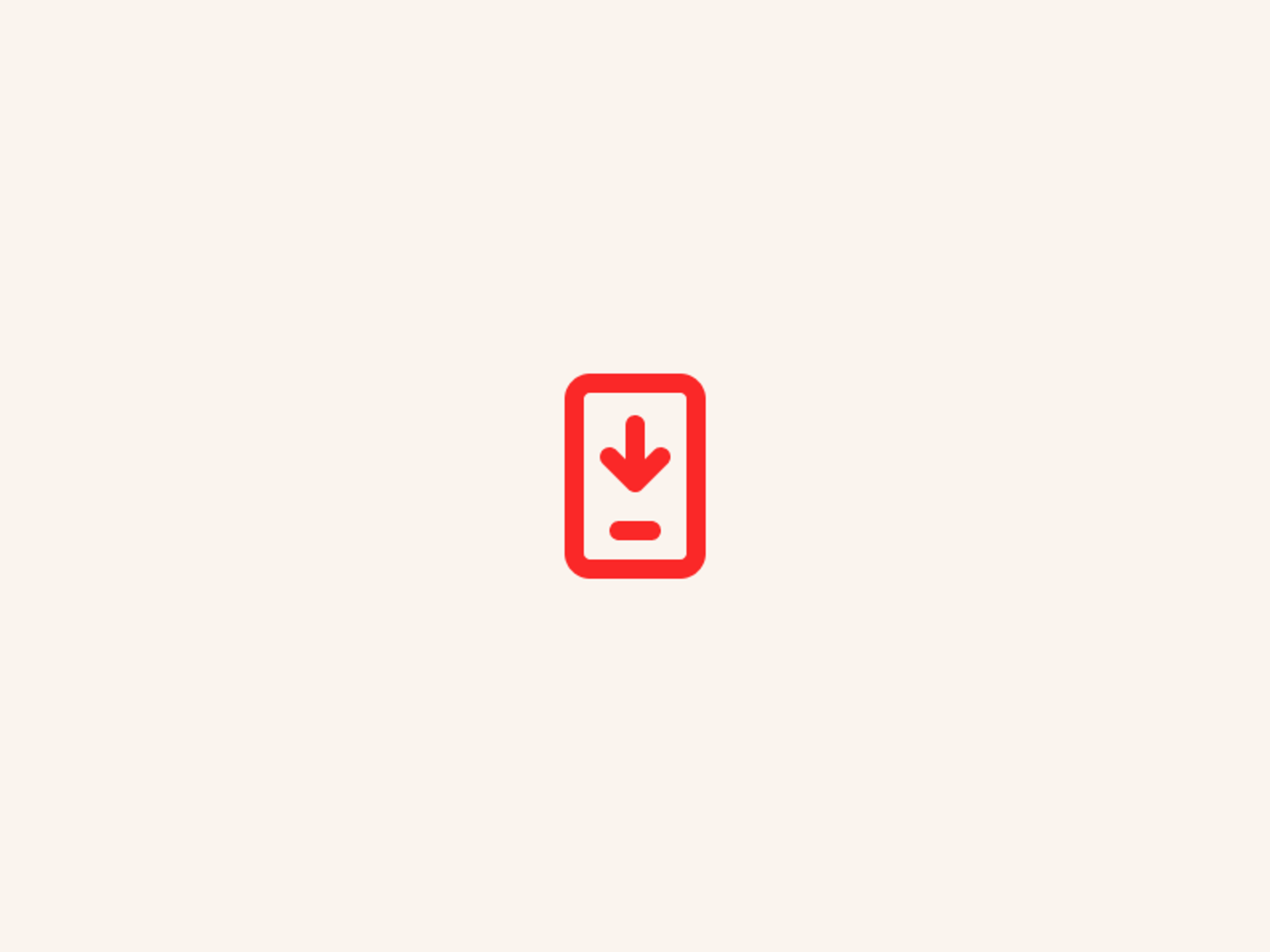 A red icon of a smartphone with a downward arrow on its screen, centered on a light beige background, suggesting a download or incoming data to the device.