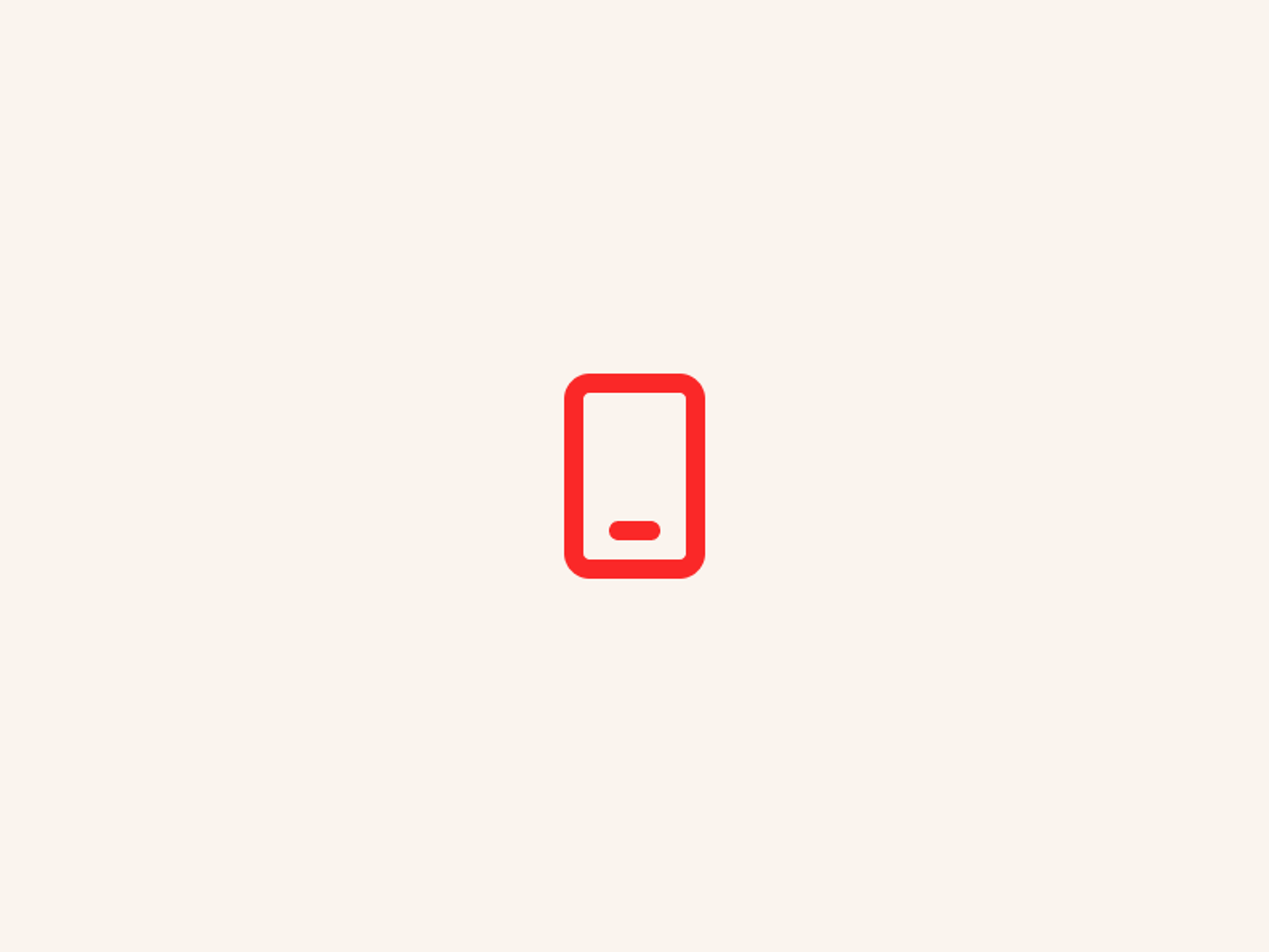 A simple red outline of a smartphone with a small dash inside, centered on a plain beige background.