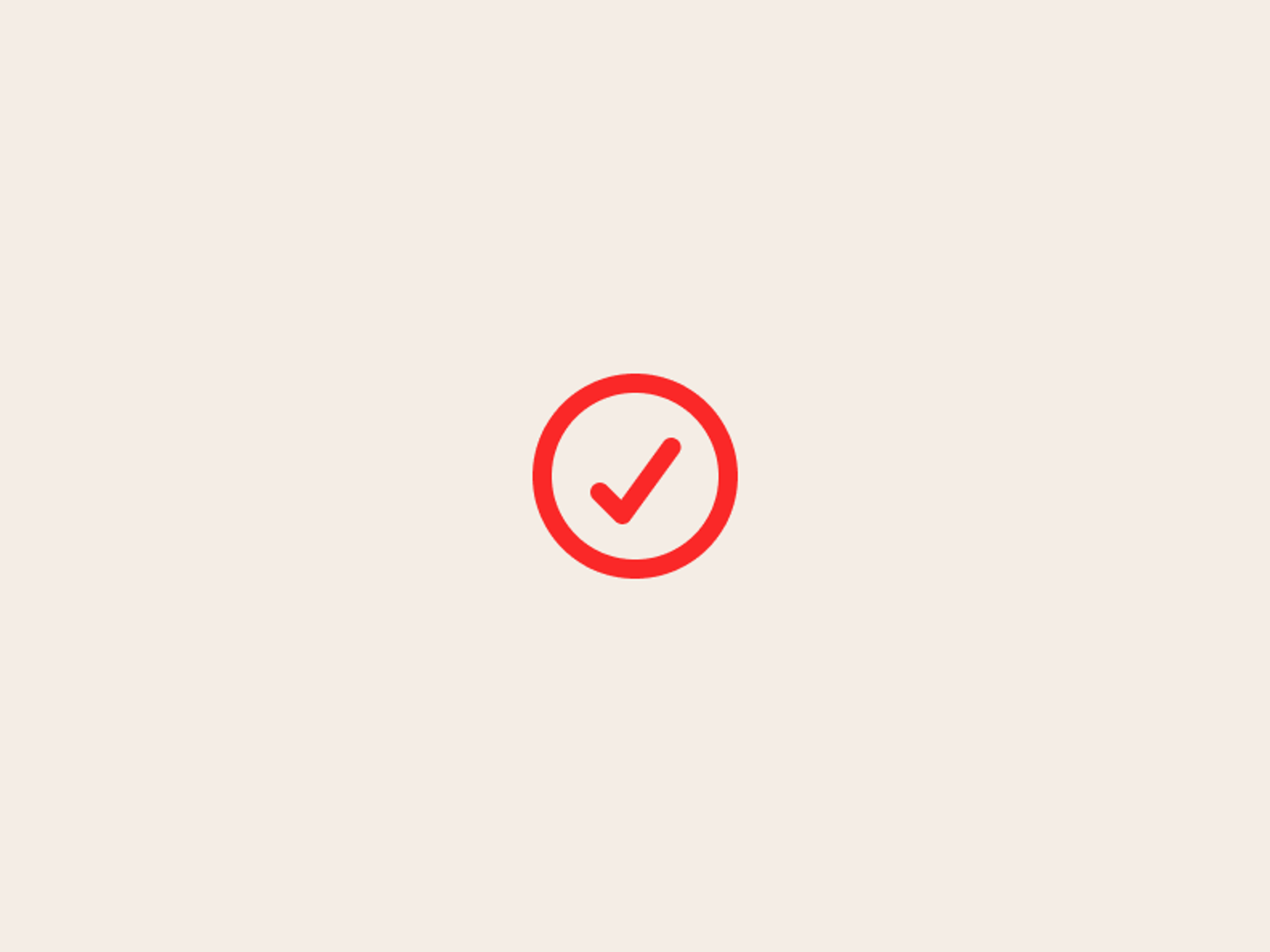 A red check mark inside a red circle on a light beige background, centered in the image.