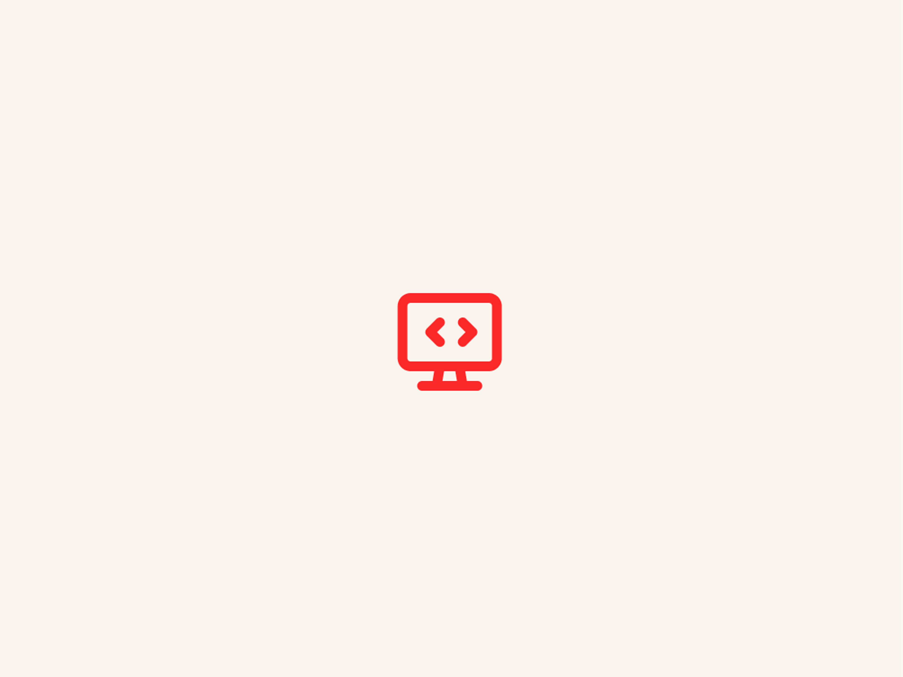 A red computer monitor icon with code brackets on the screen is centered on a plain off-white background.
