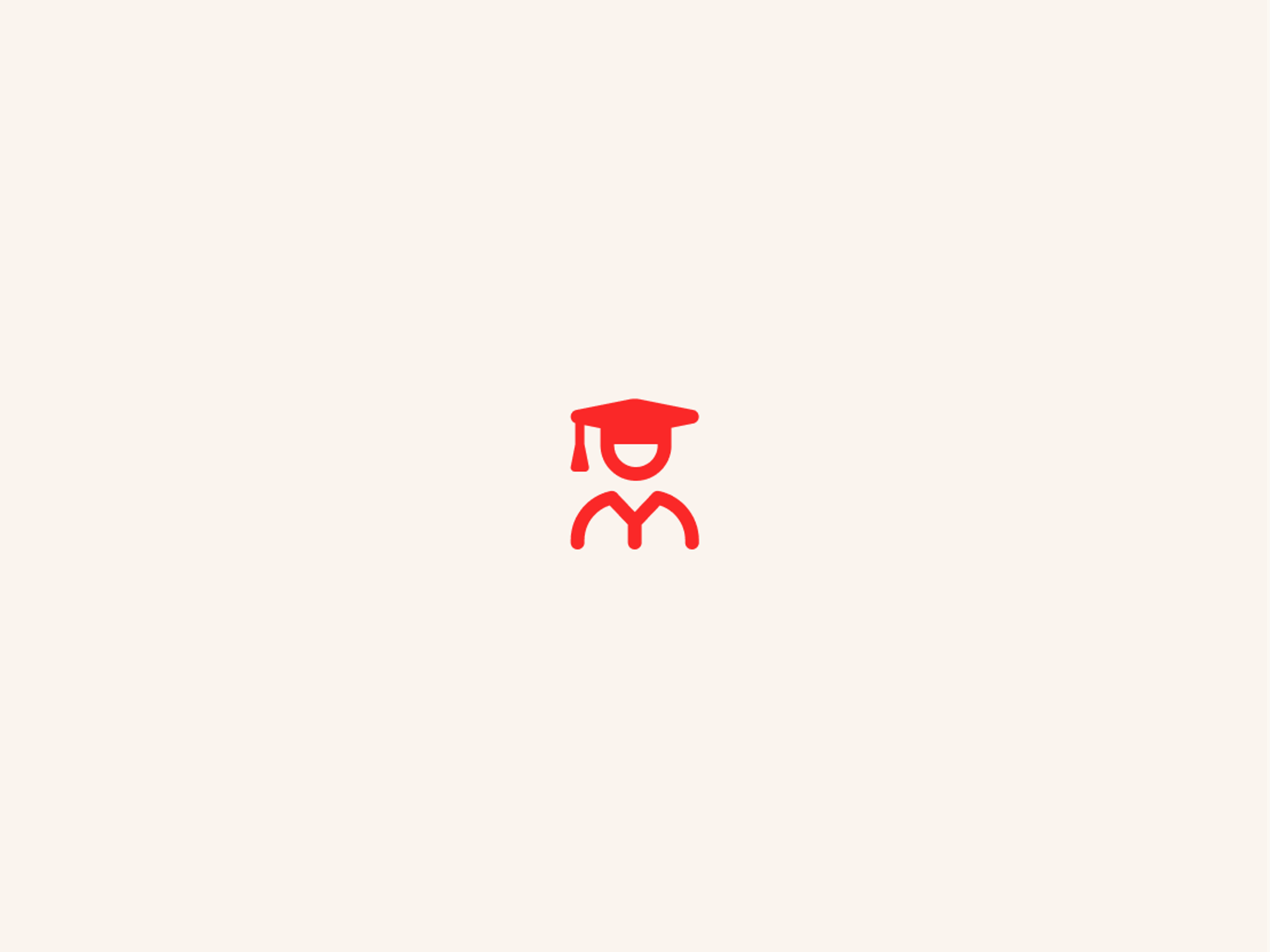 A simple red icon of a person wearing a graduation cap and academic gown, centered on a light beige background.