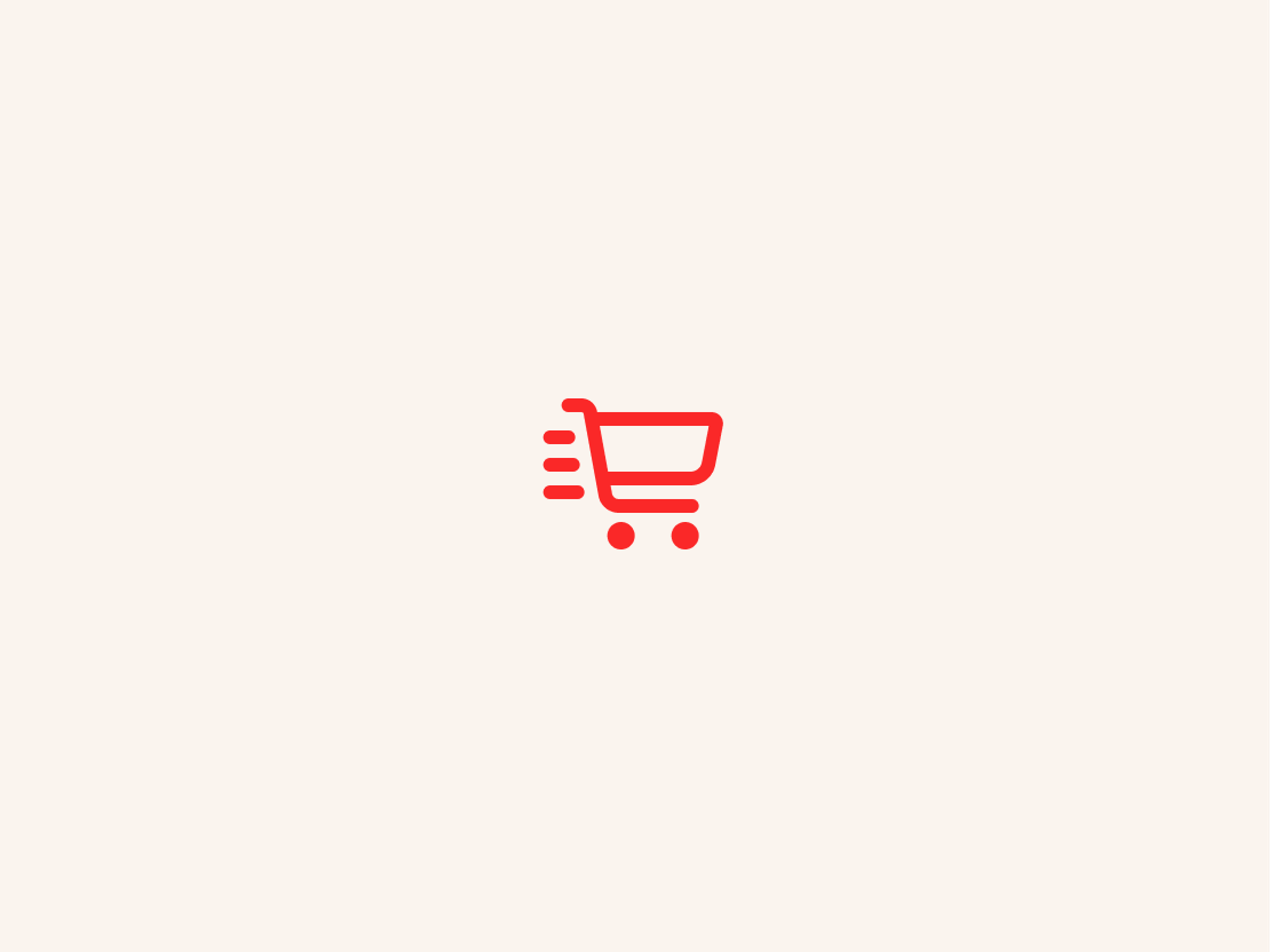 A red shopping cart icon with motion lines on a light beige background, suggesting fast or express shopping.