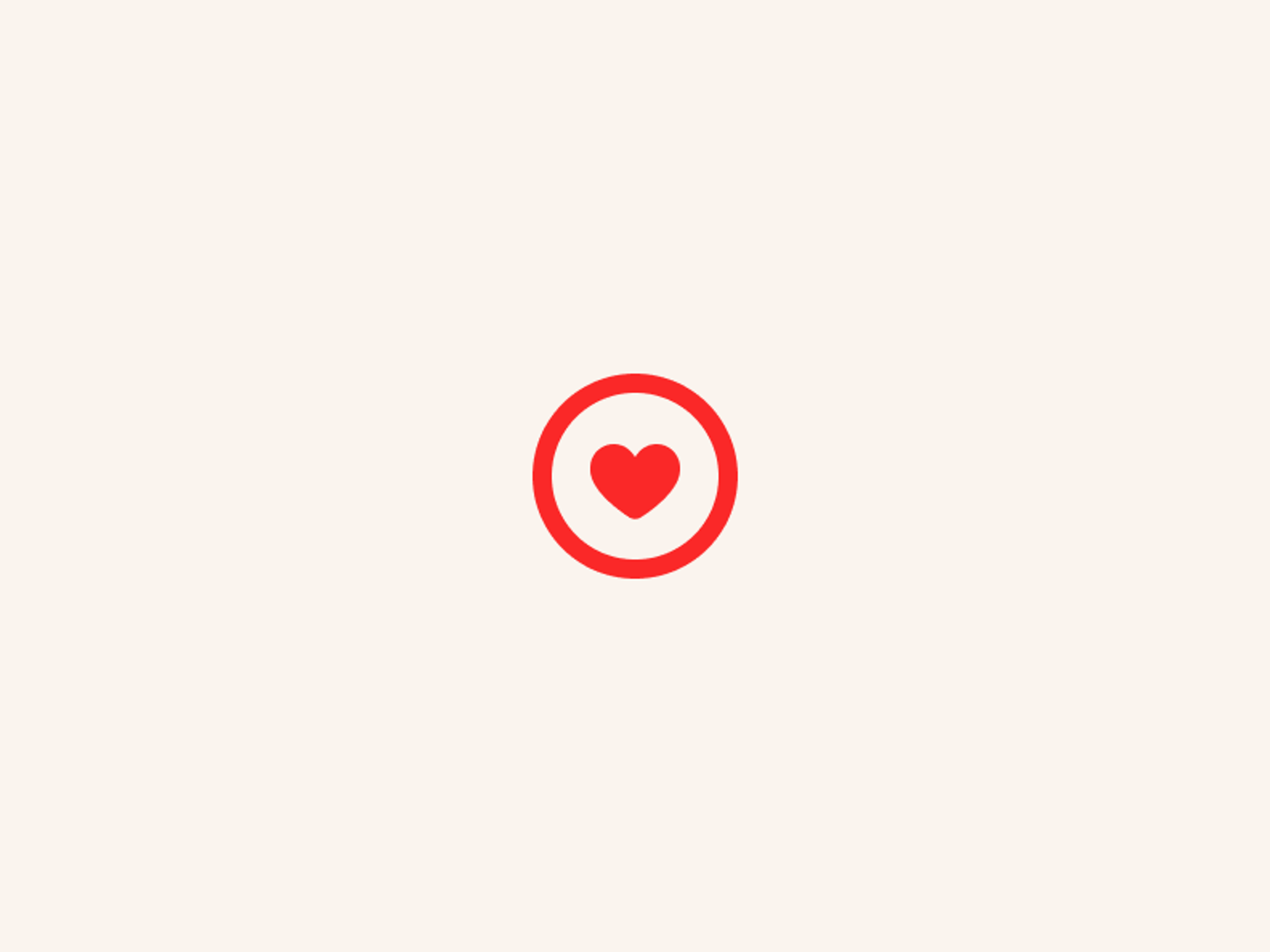 A simple red heart icon inside a red circle, centered on a plain off-white background.