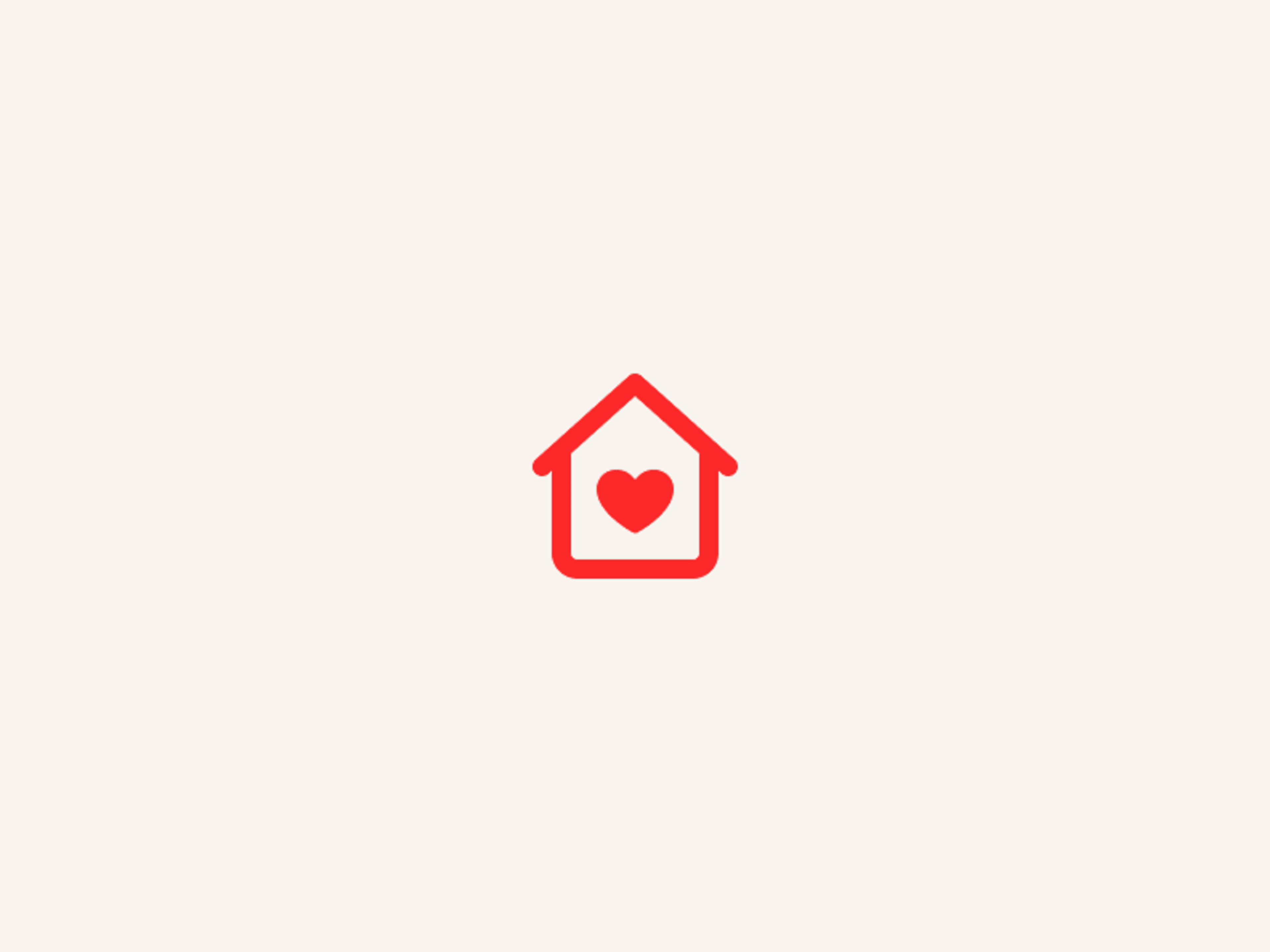 A simple red outline of a house with a red heart in the center, set against a plain light background.