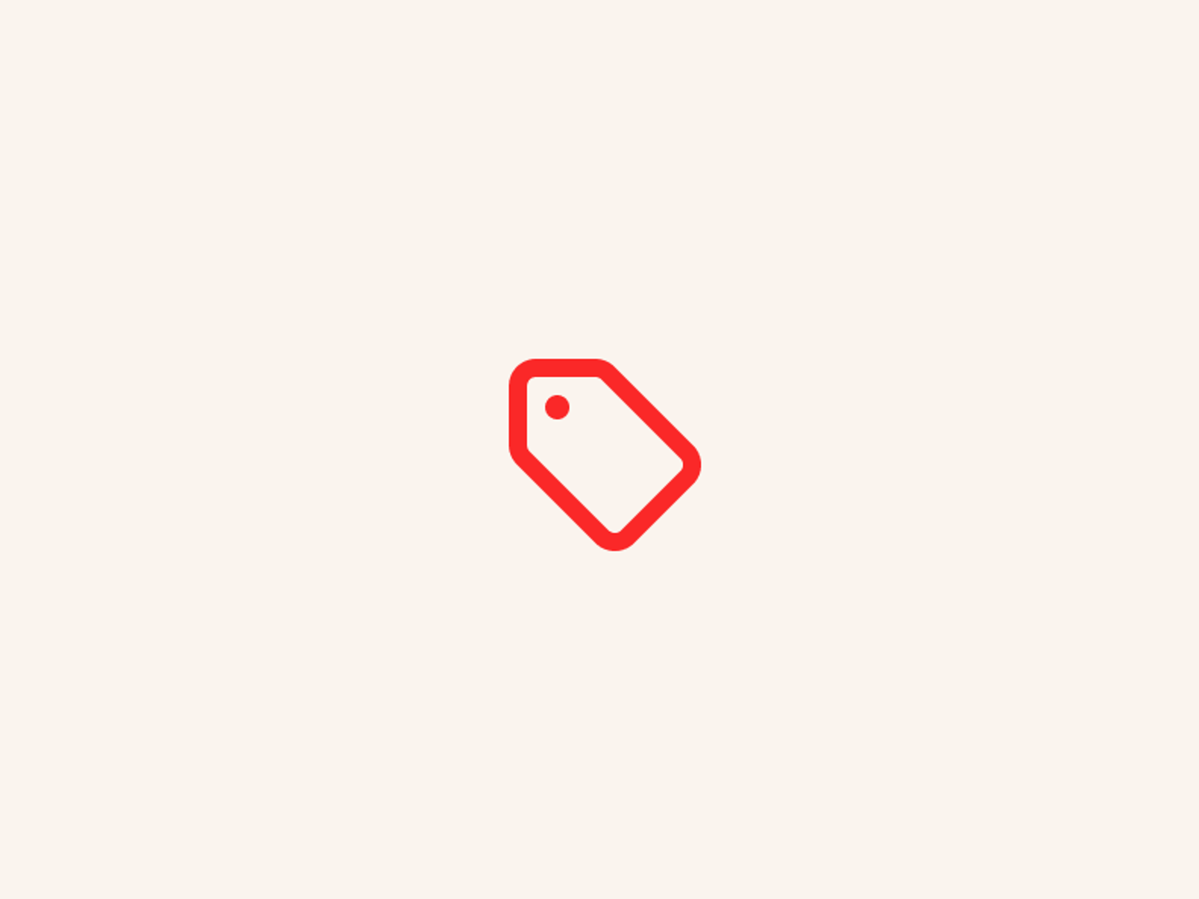 A simple red price tag icon is centered on a light beige background.