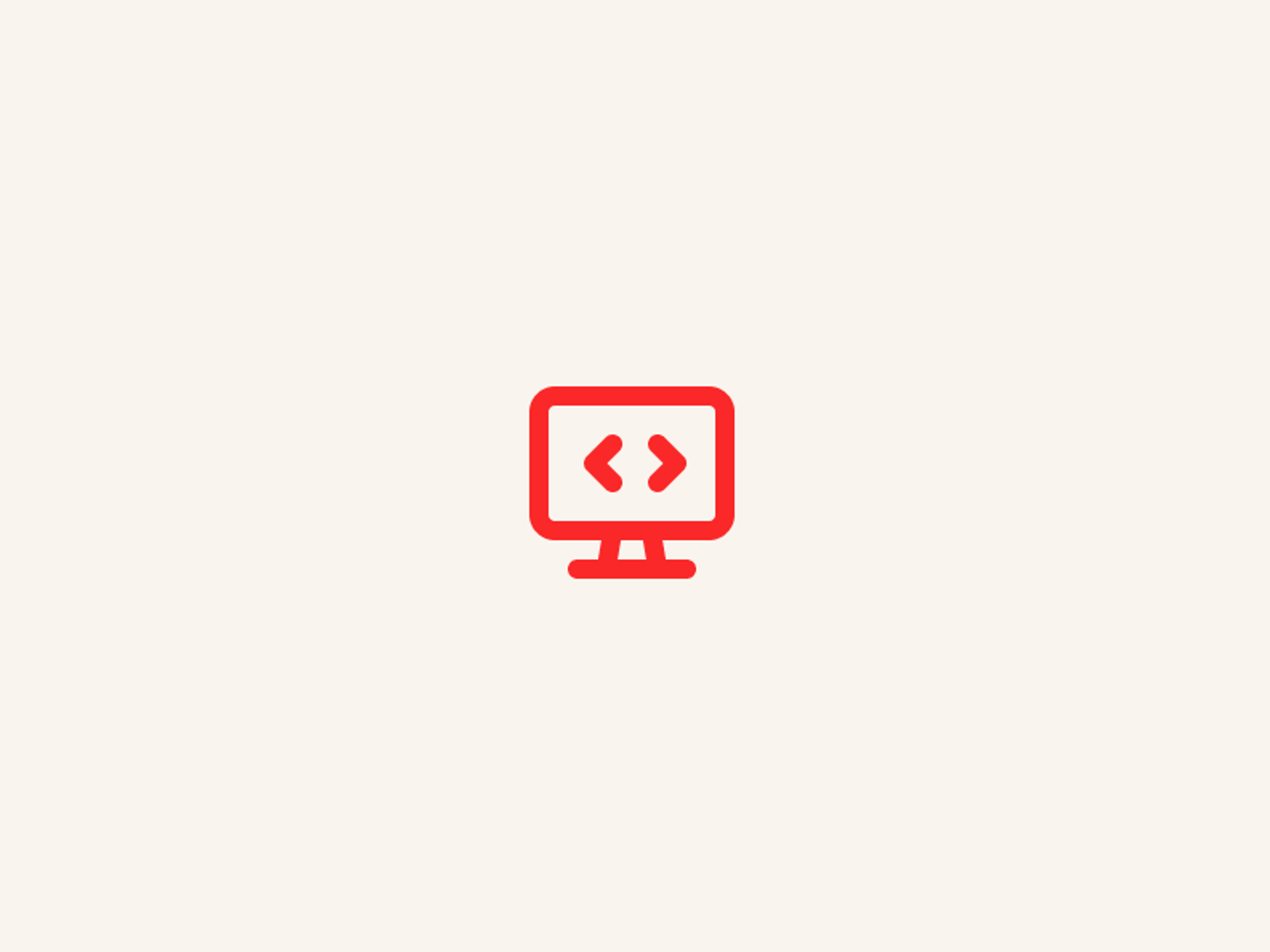 A red computer monitor icon with code brackets displayed on its screen, centered on a light beige background.