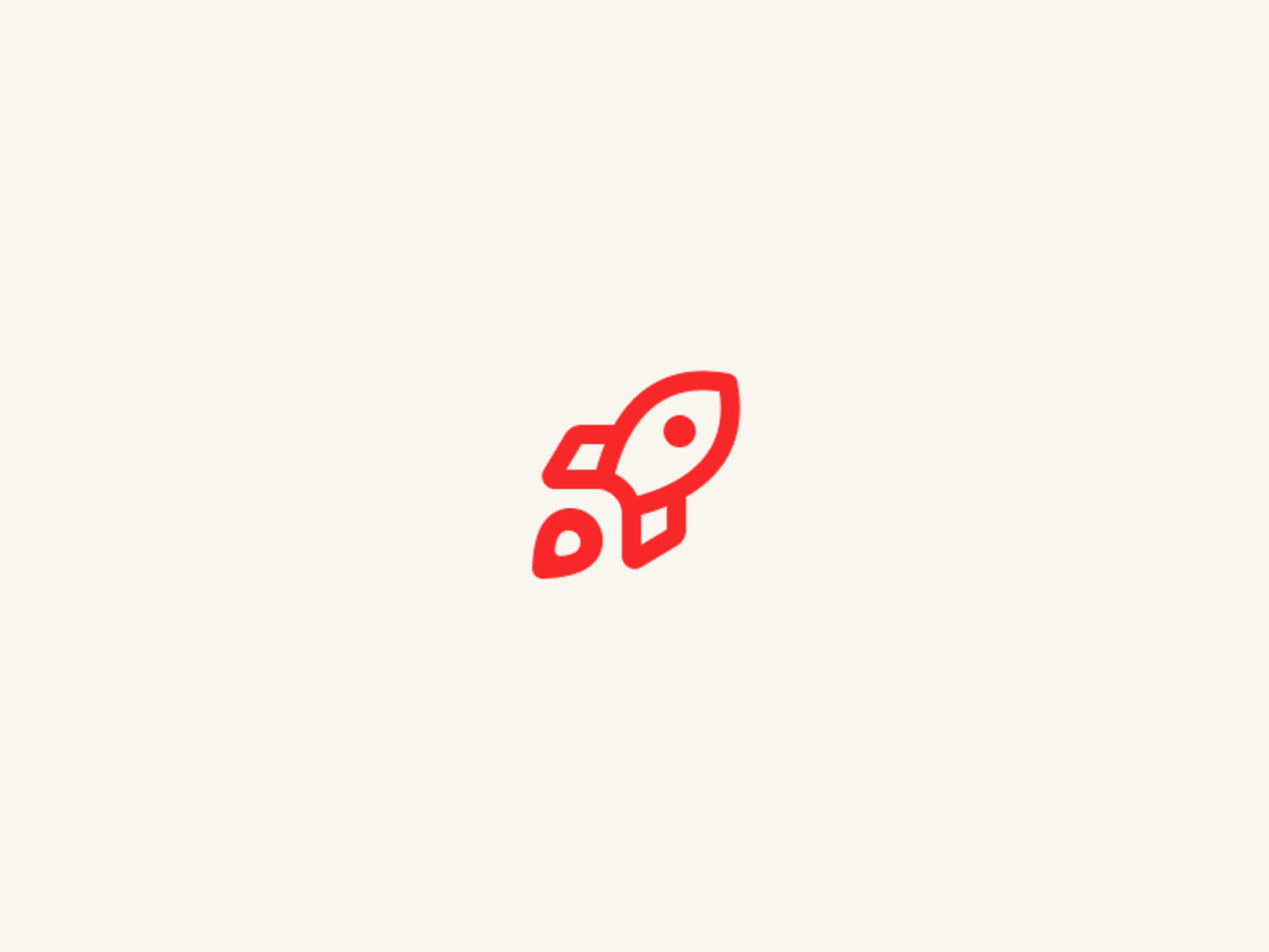A simple red rocket icon with a circular window, shown on a plain light beige background.