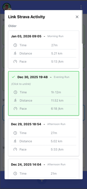 Linked Strava activities 