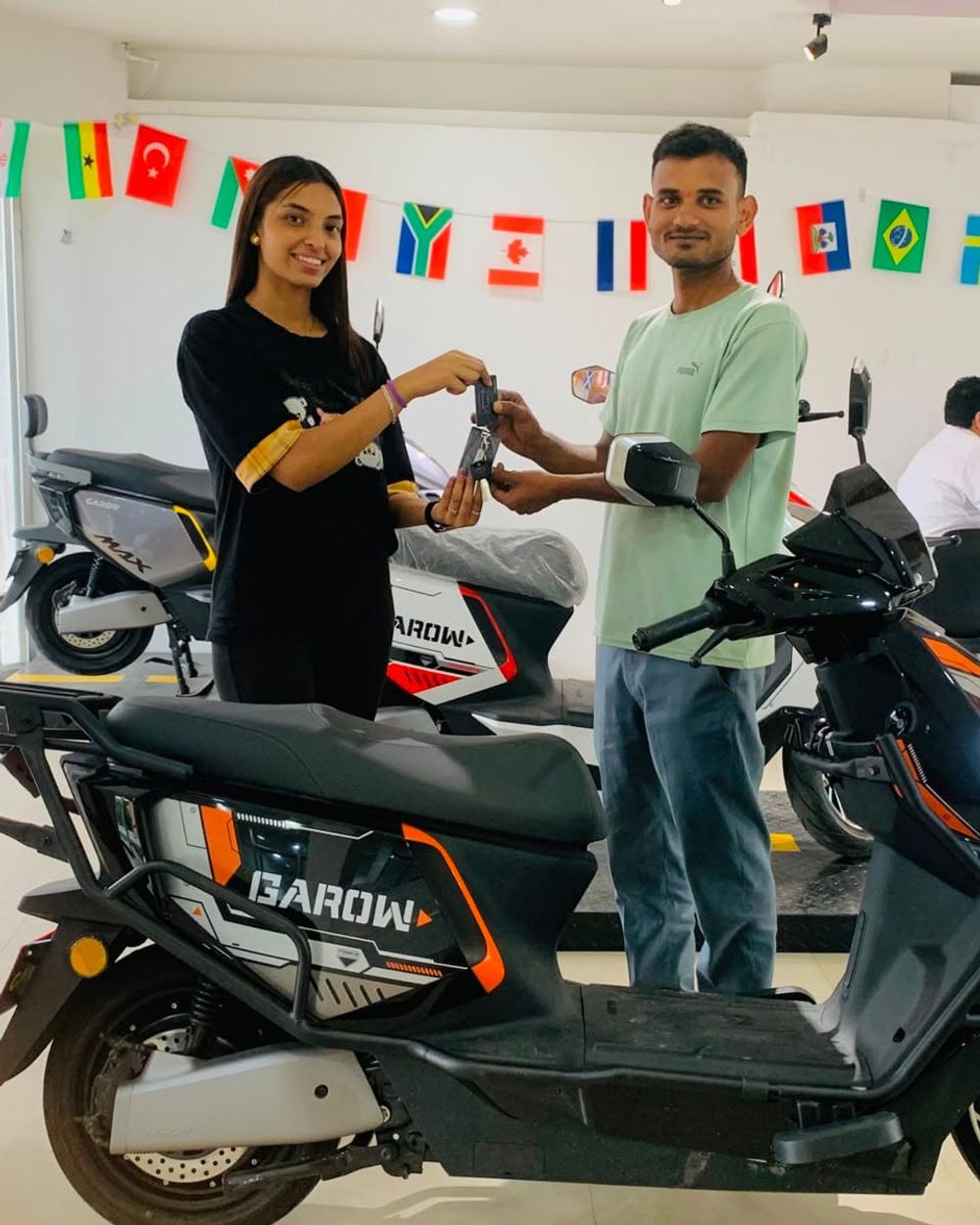 A delivery being completed on the showroom floor