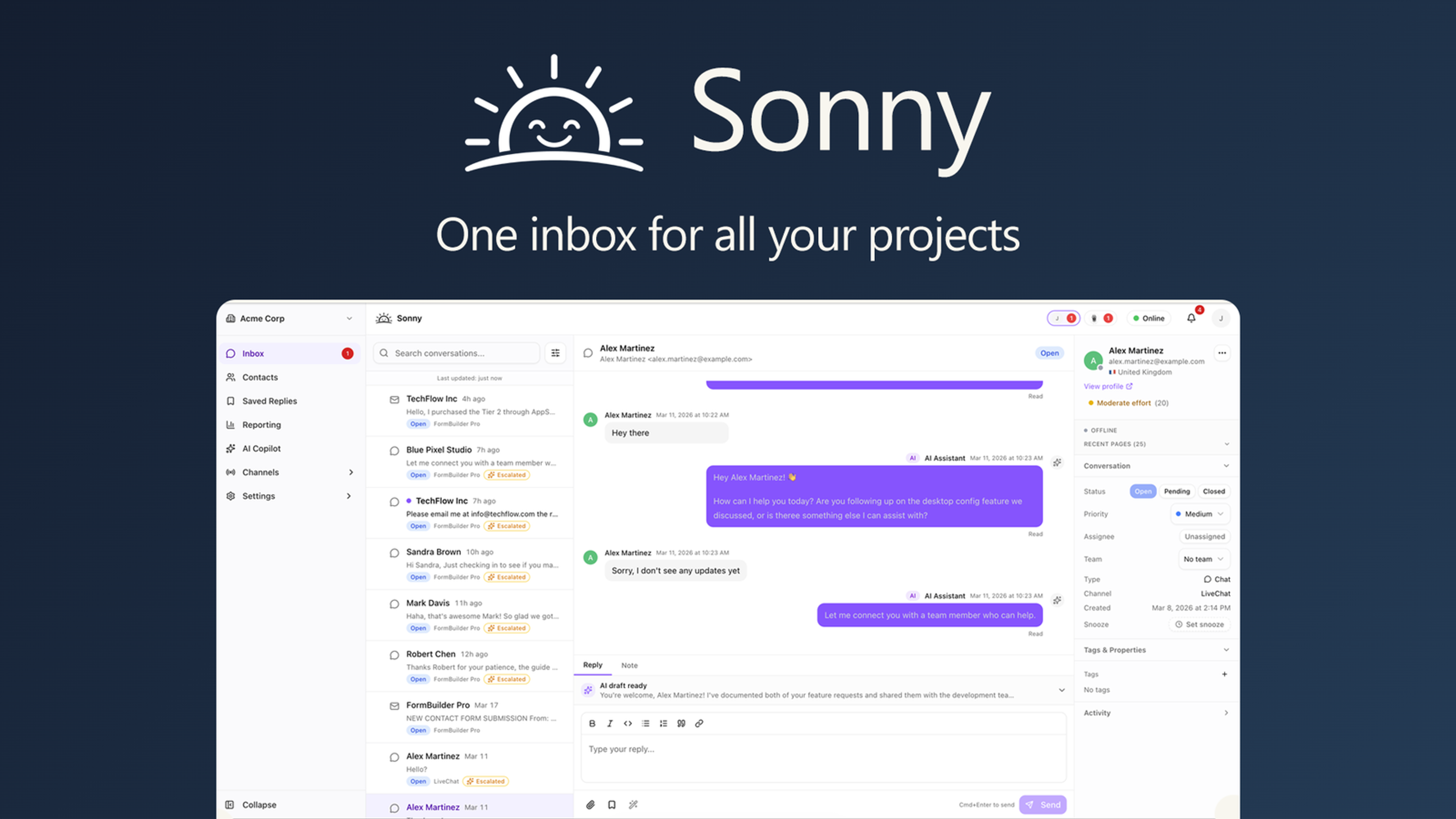 Sonny product overview graphic from the AppSumo listing
