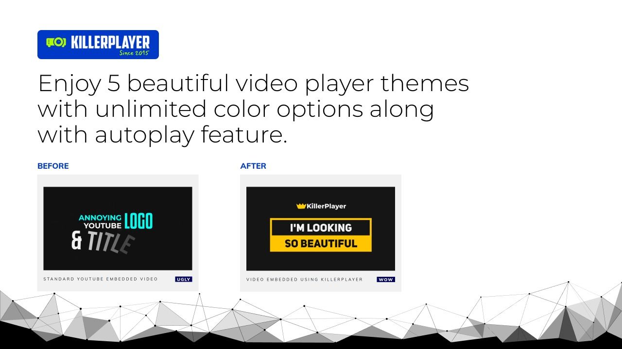 KillerPlayer custom video player embedded on a web page without YouTube branding