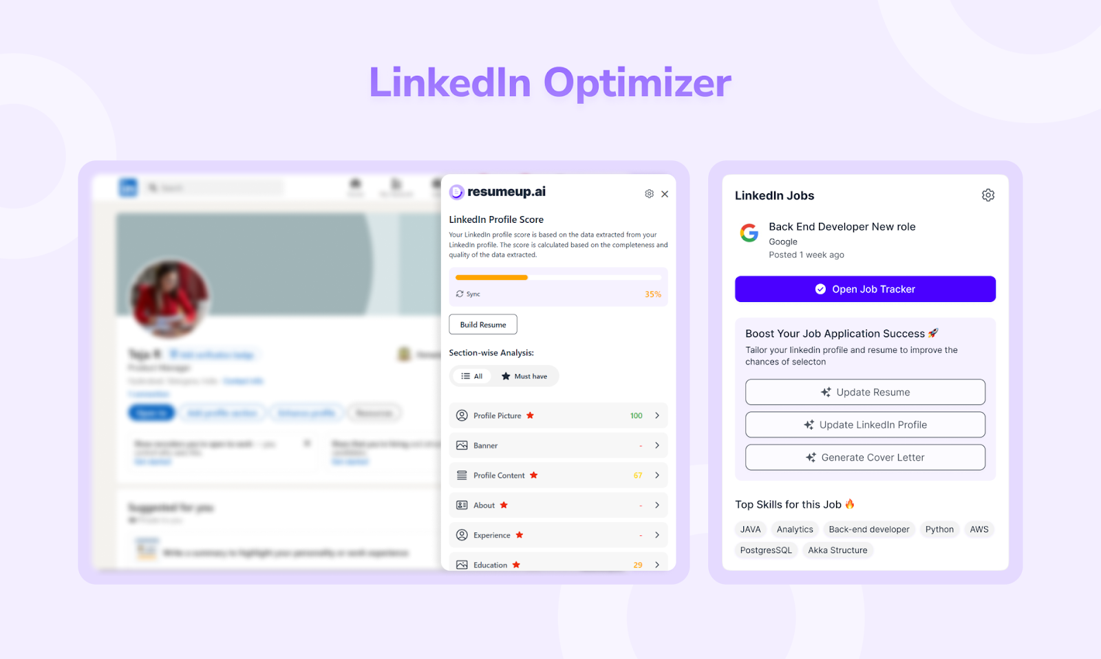 ResumeUp.AI converting a LinkedIn profile into a resume