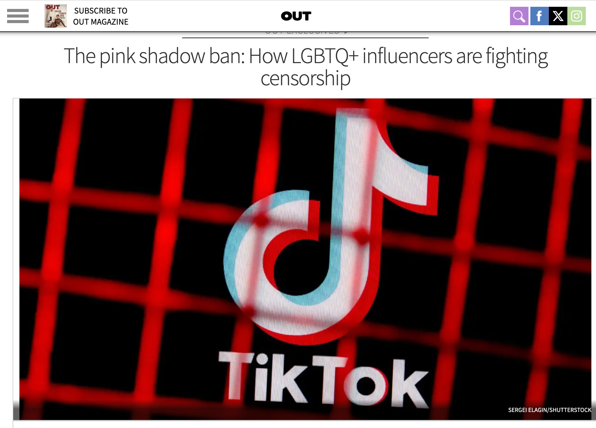 Out Magzine: The pink shadow ban: How LGBTQ+ influencers are fighting censorship