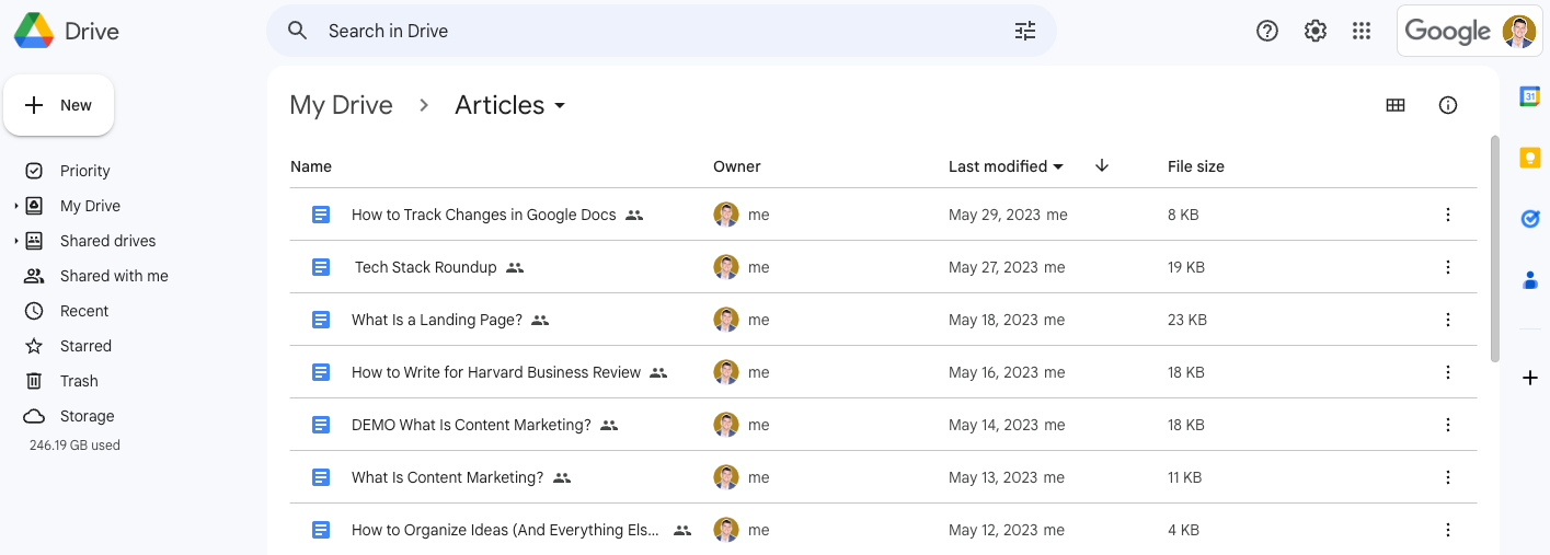 screenshot of a google drive folder