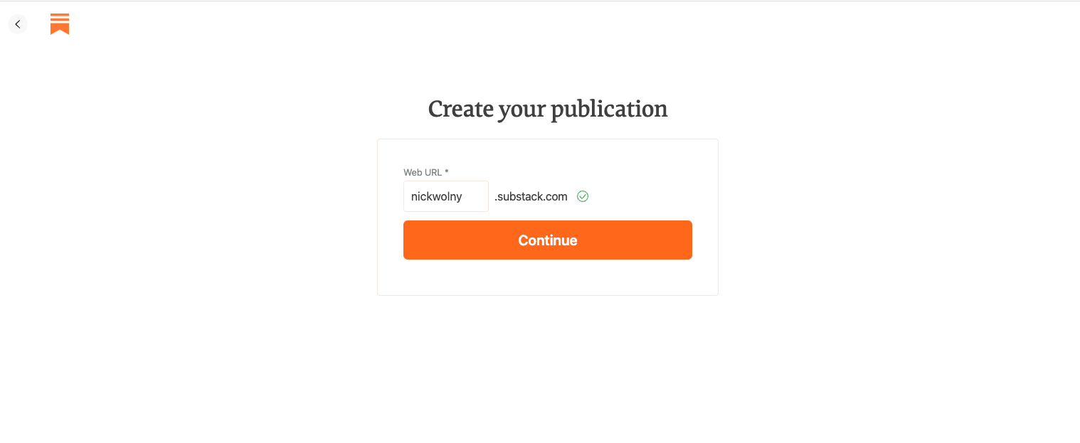 screenshot of substack publication creation asking for publication name