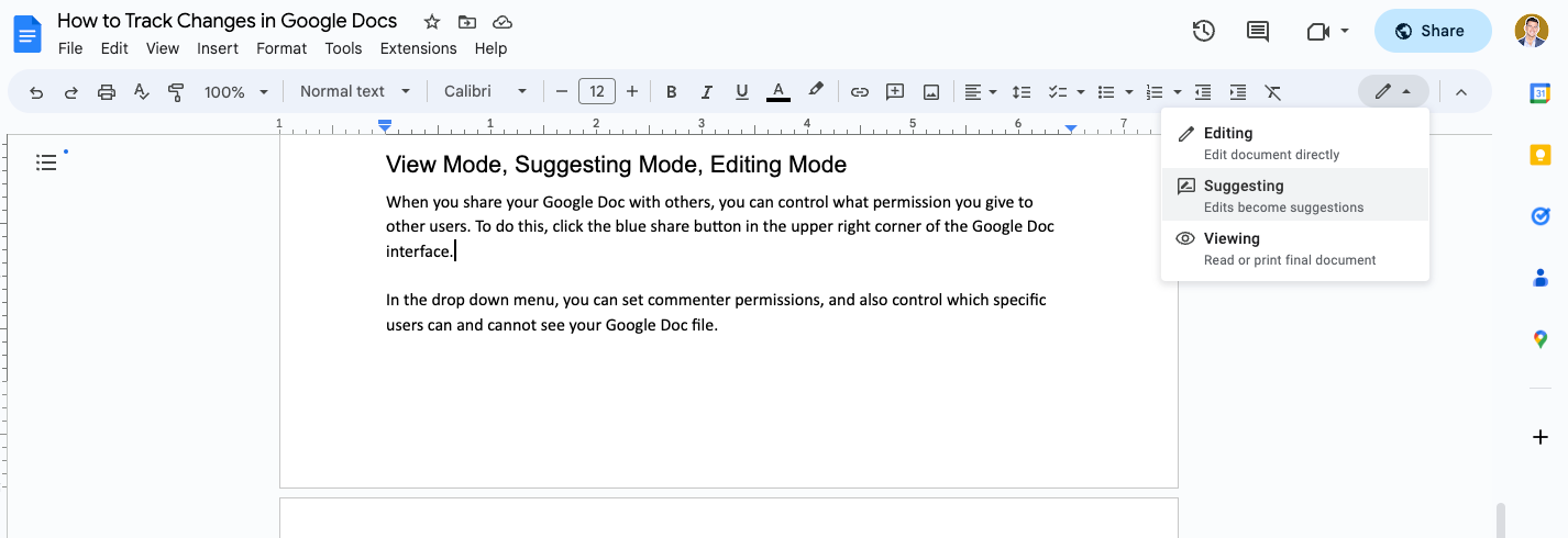 screenshot of a google doc menu