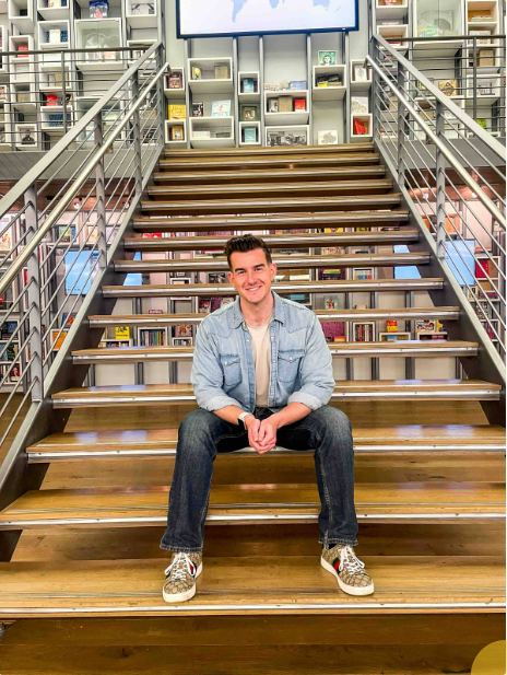 man sitting on staircase