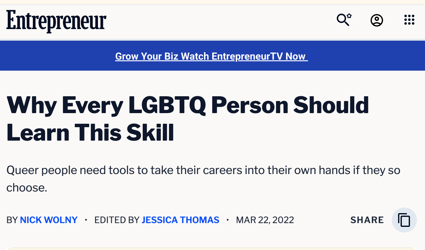 Entrepreneur: Why every LGBTQ person should learn this skill