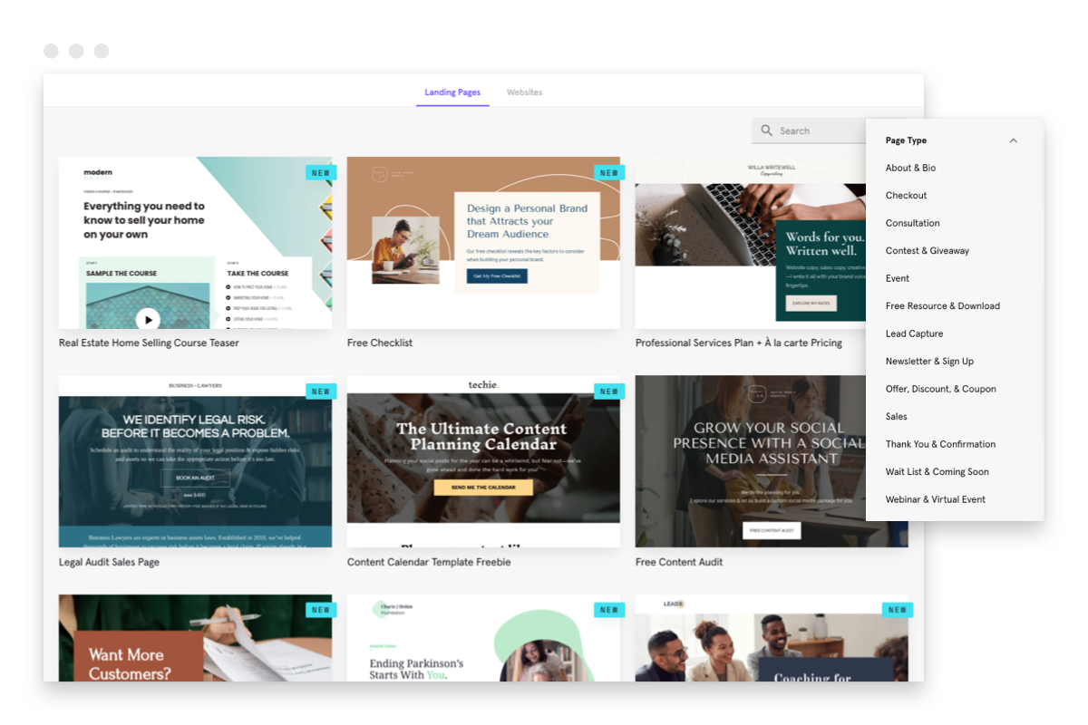 example templates available in leadpages