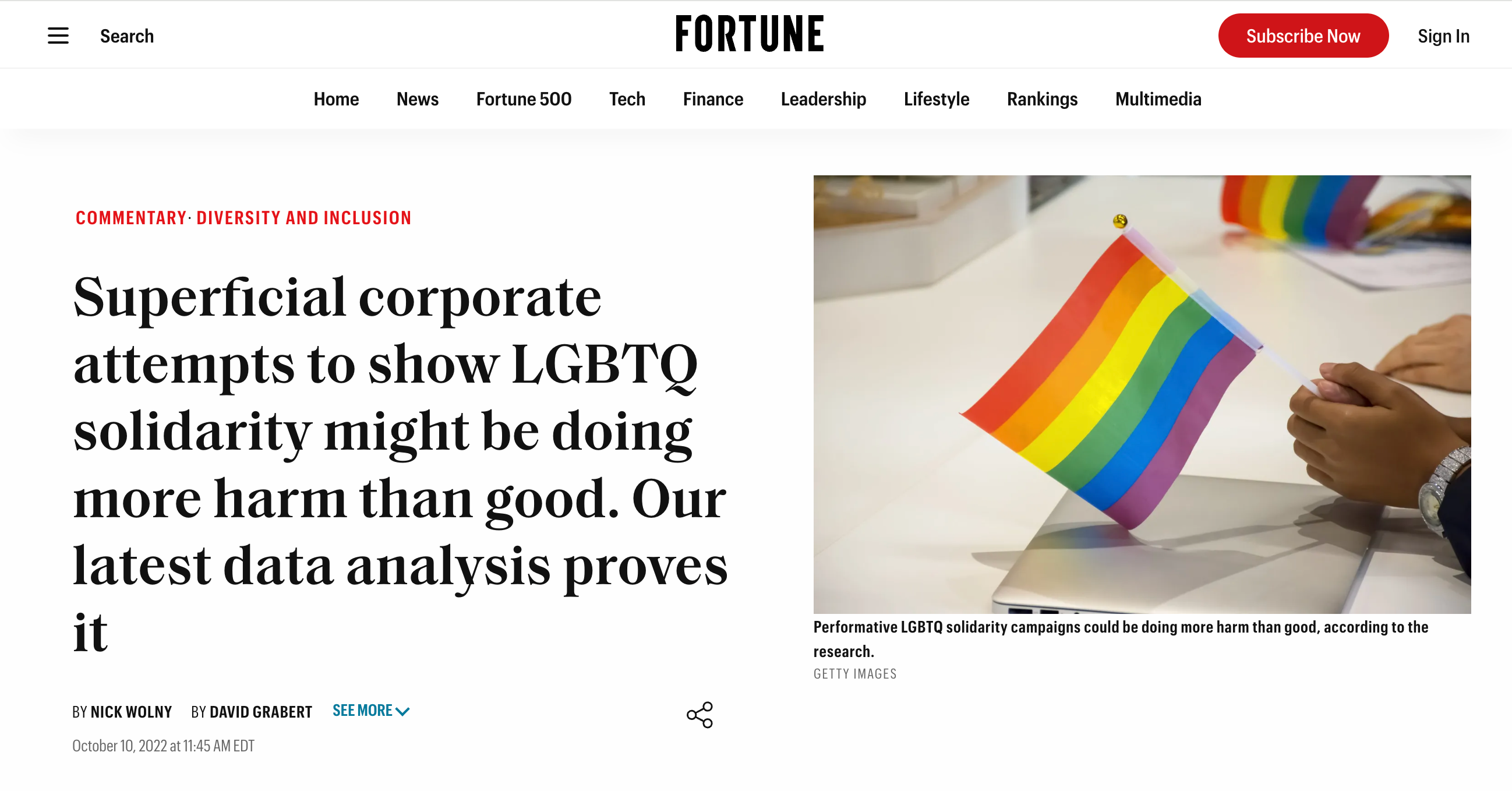 FORTUNE: Superficial corporate attempts to show LGBTQ solidarity might be doing more harm than good. Our latest data analysis proves it
