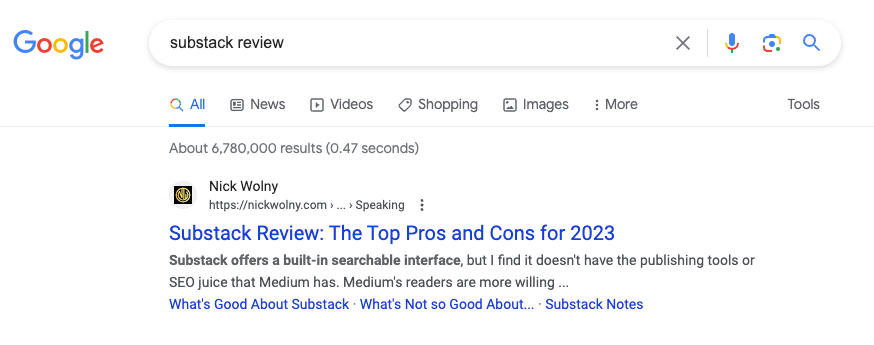 screenshot of google search result to show seo for writers and publishers