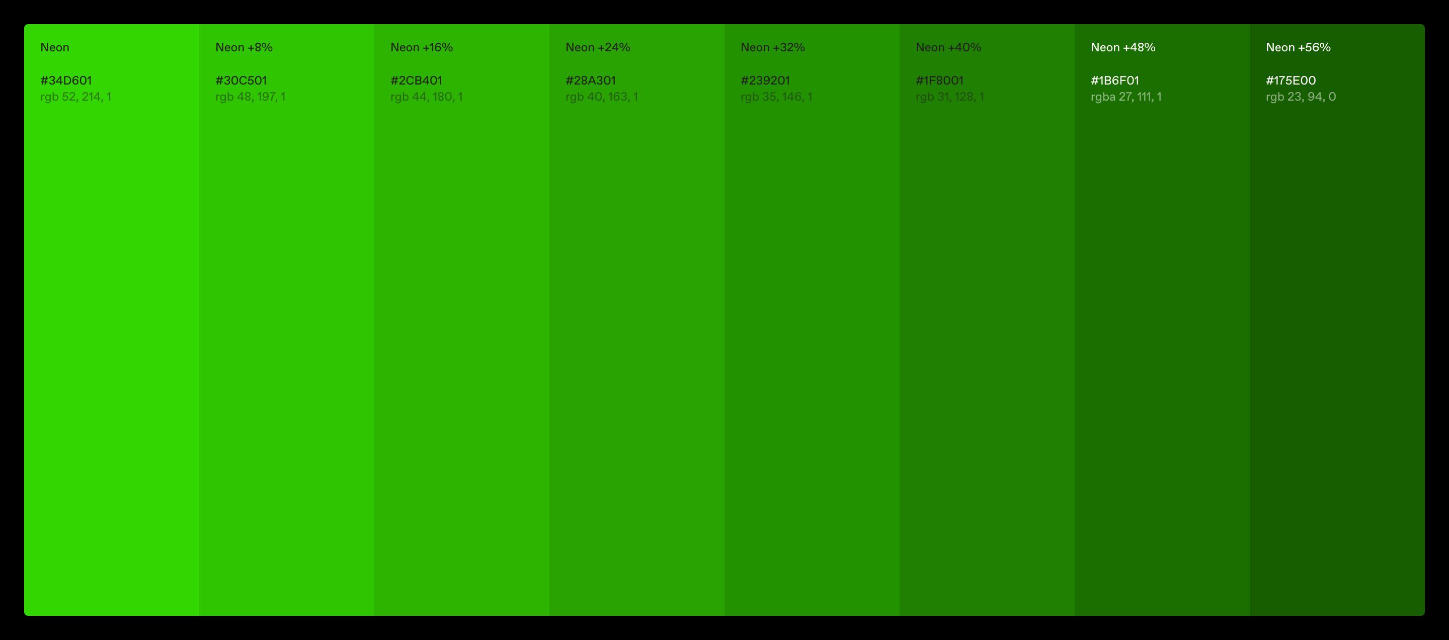 korr color palette made of shades of green