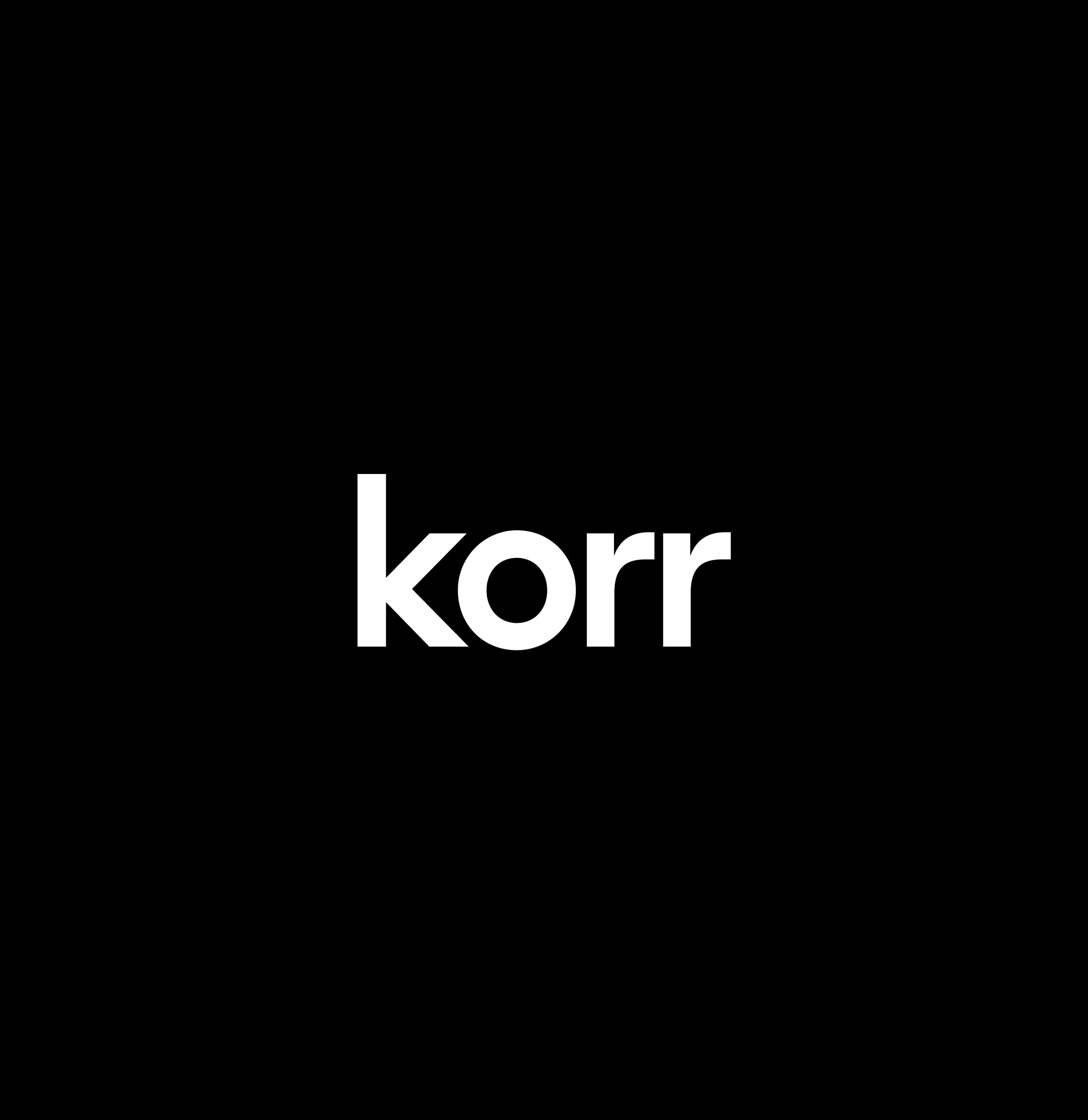 korr text logomark sitting on black background