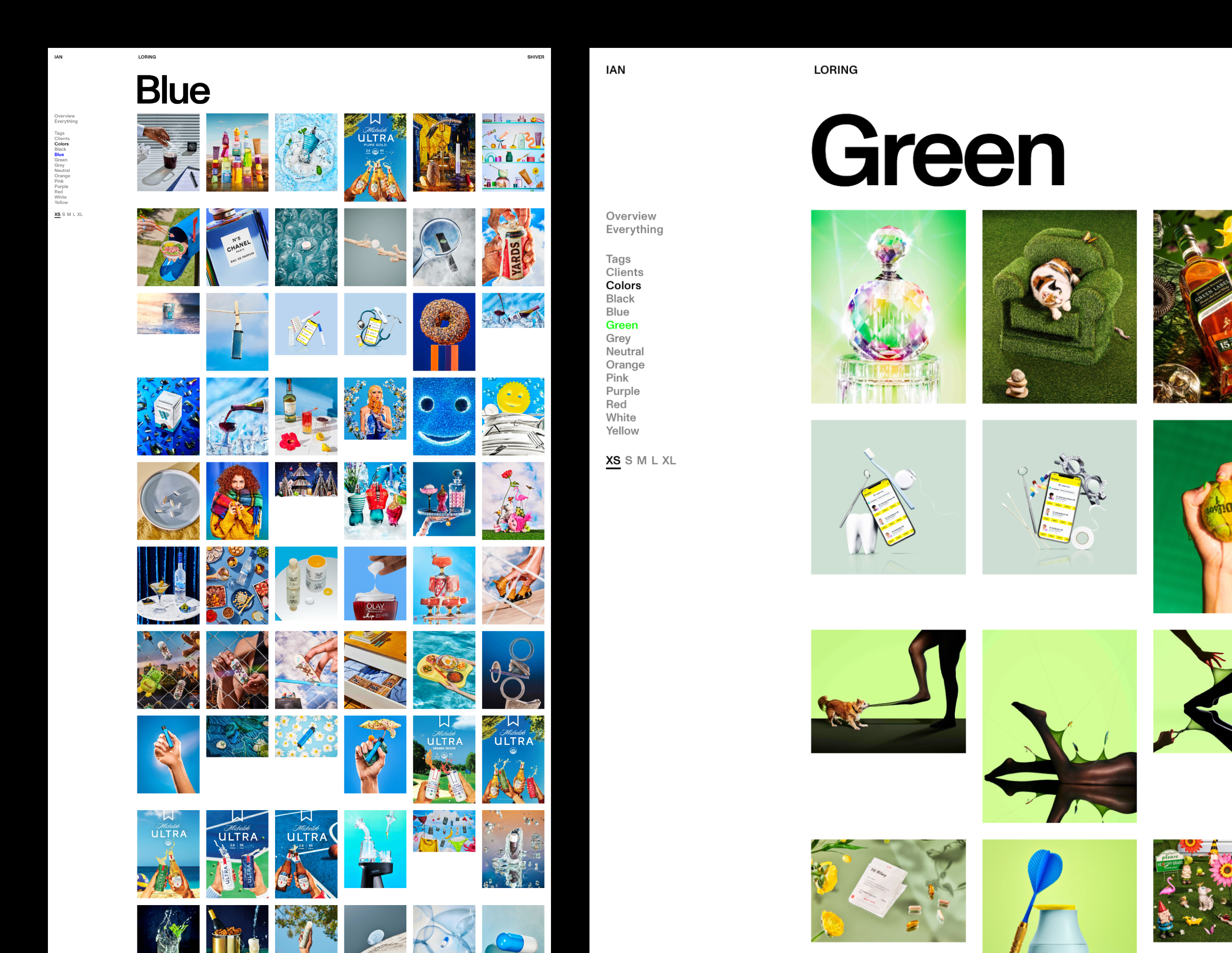ian loring shiver portfolio website tagged by Blue and Green colors