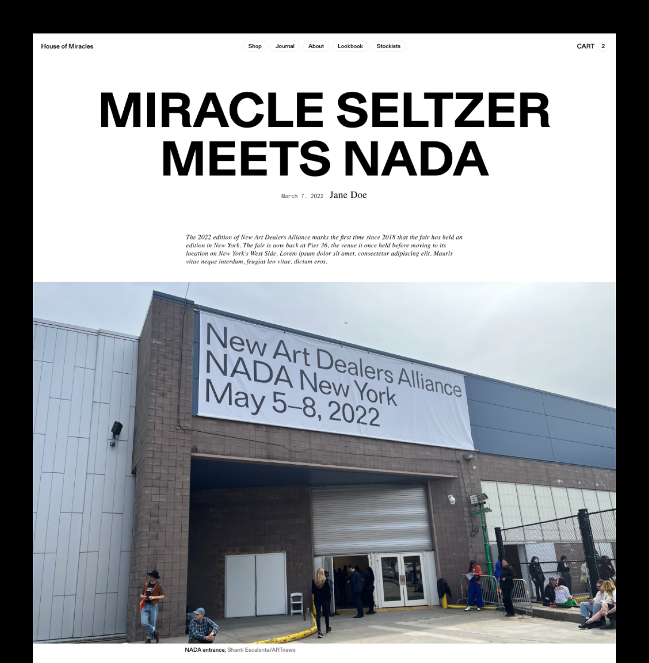 miracle seltzer website blog post reading "Miracle Seltzer Meets NADA"