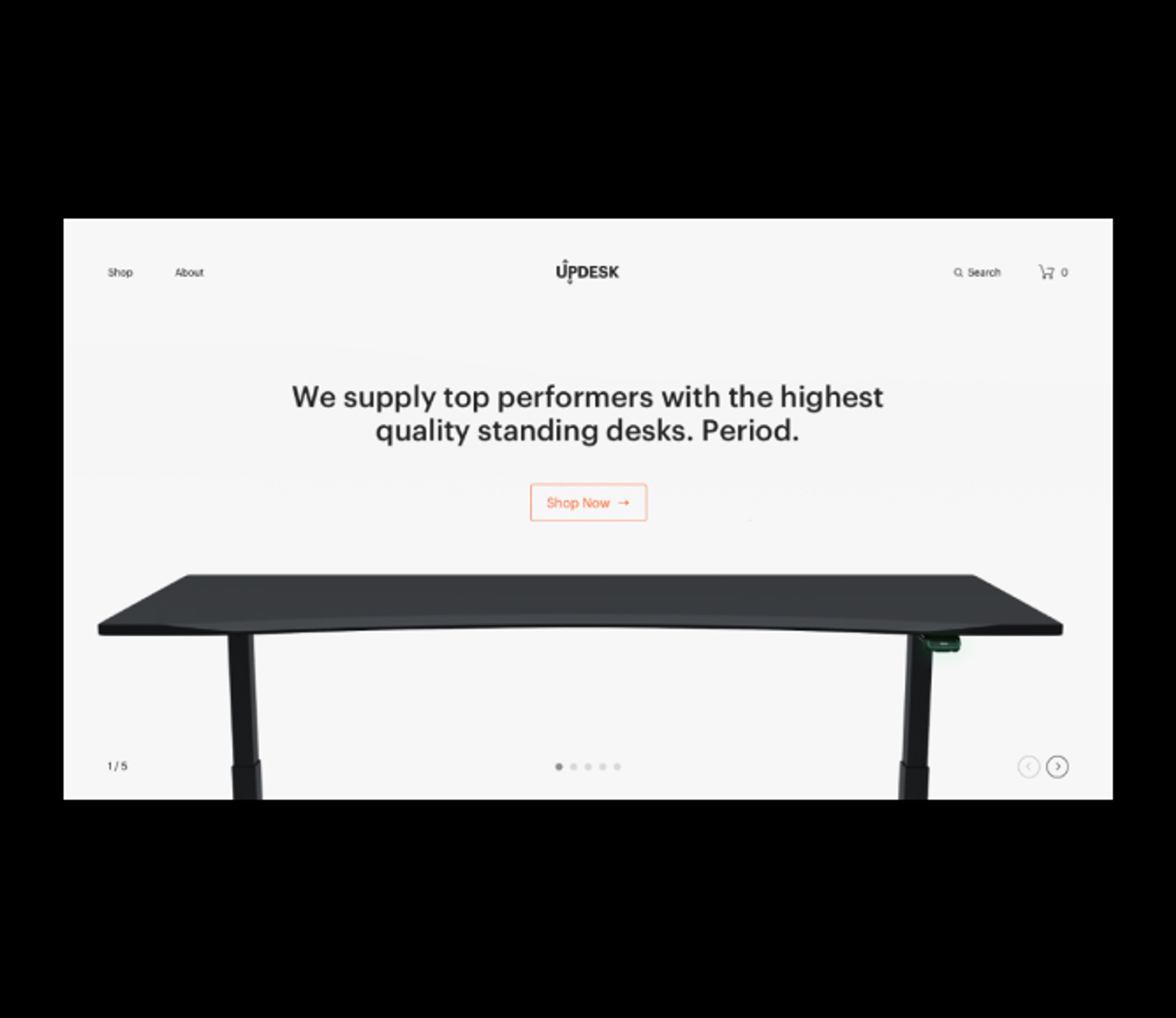 above-the-fold section of updesk website featuring black desk