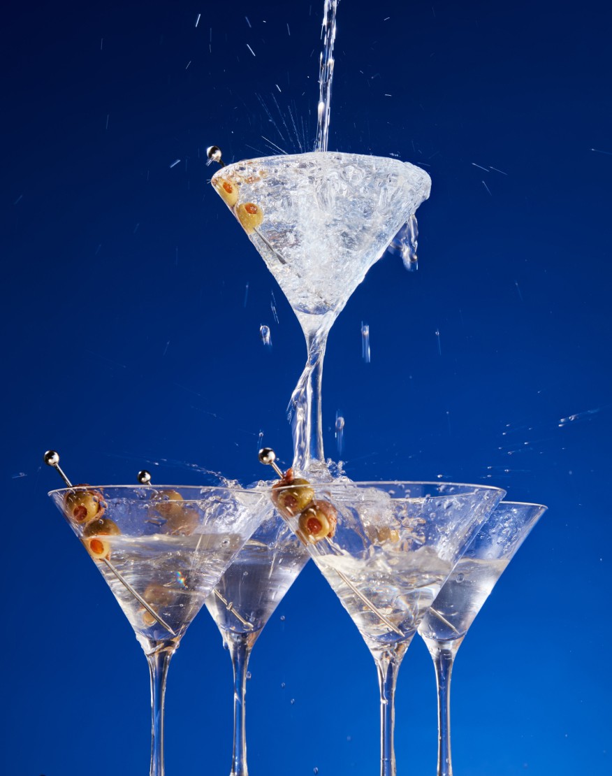 body martini stack against blue background