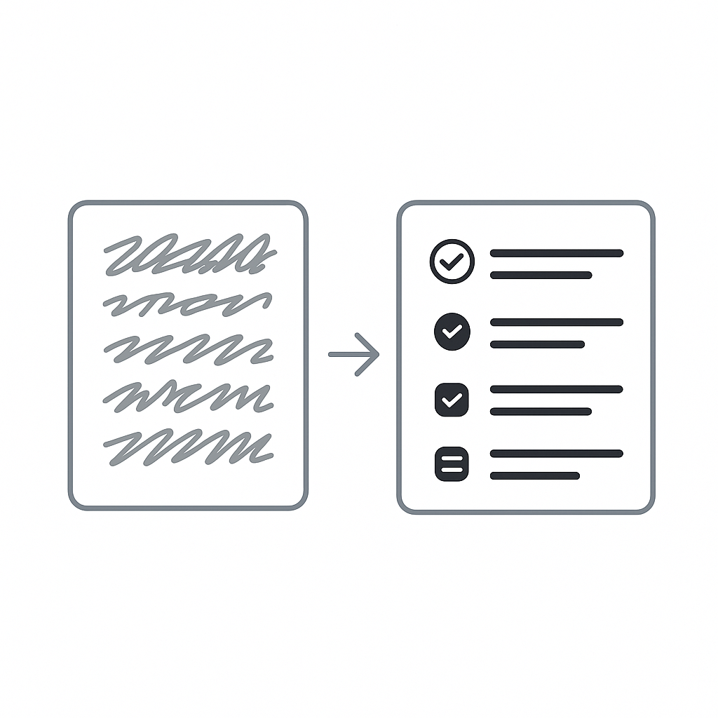 Traditional meeting transcription vs automated meeting notes with action items.