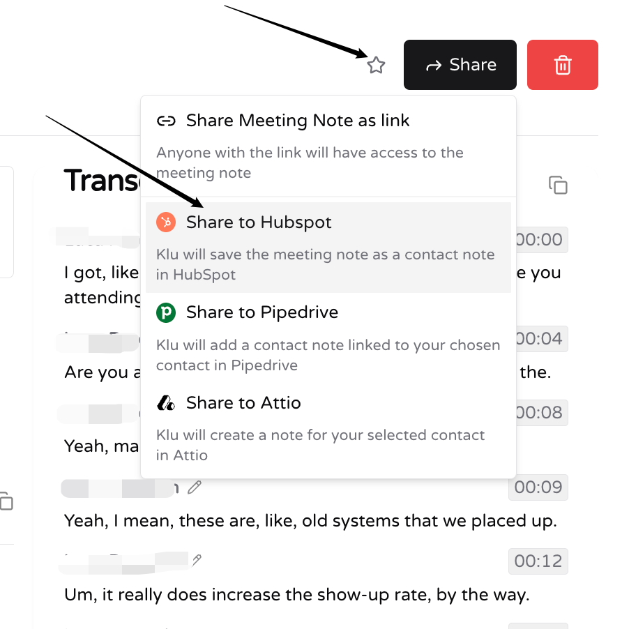 Share to HubSpot screen