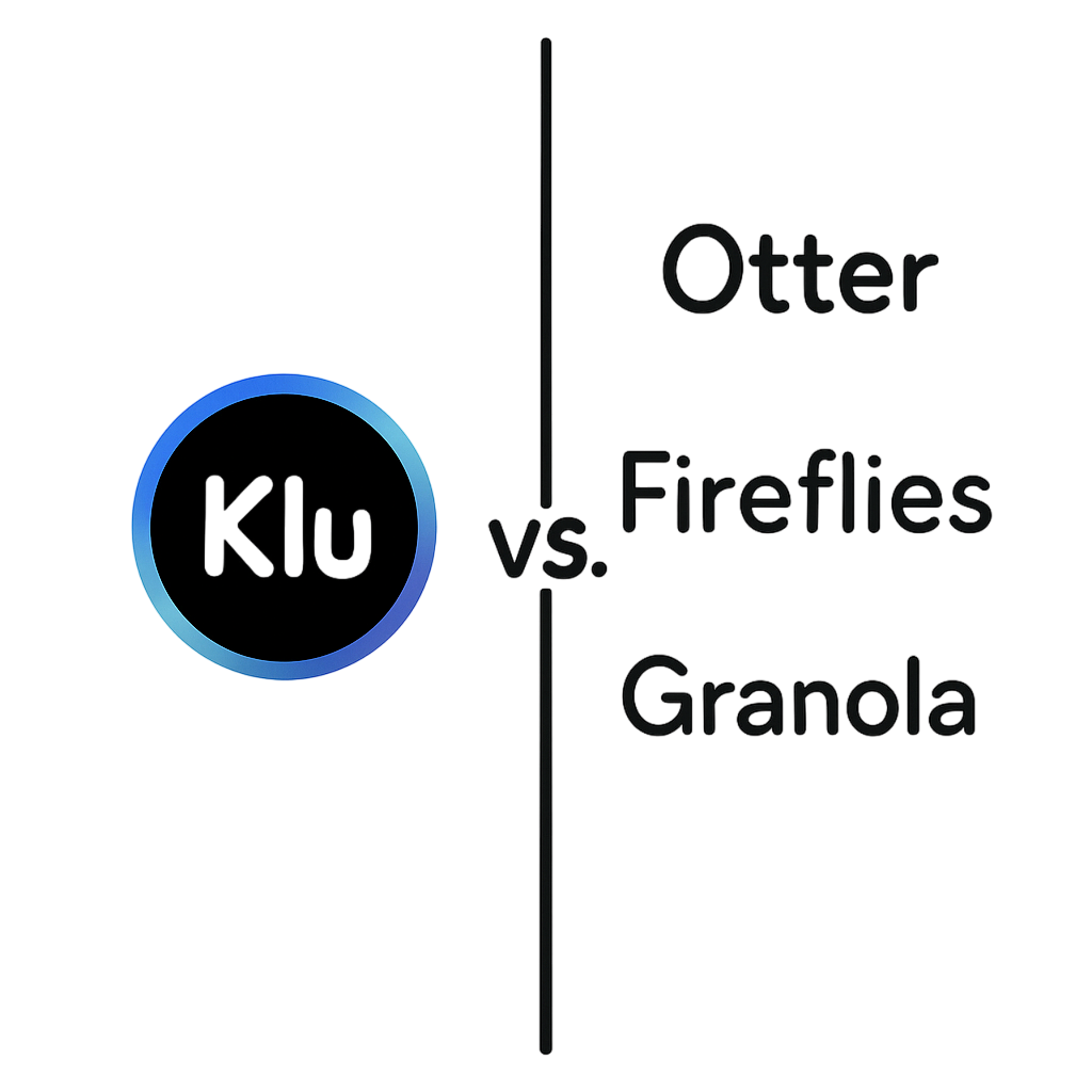 Comparison of best AI meeting note takers 2025 including Klu, Otter.ai, Fireflies, Fathom, Granola