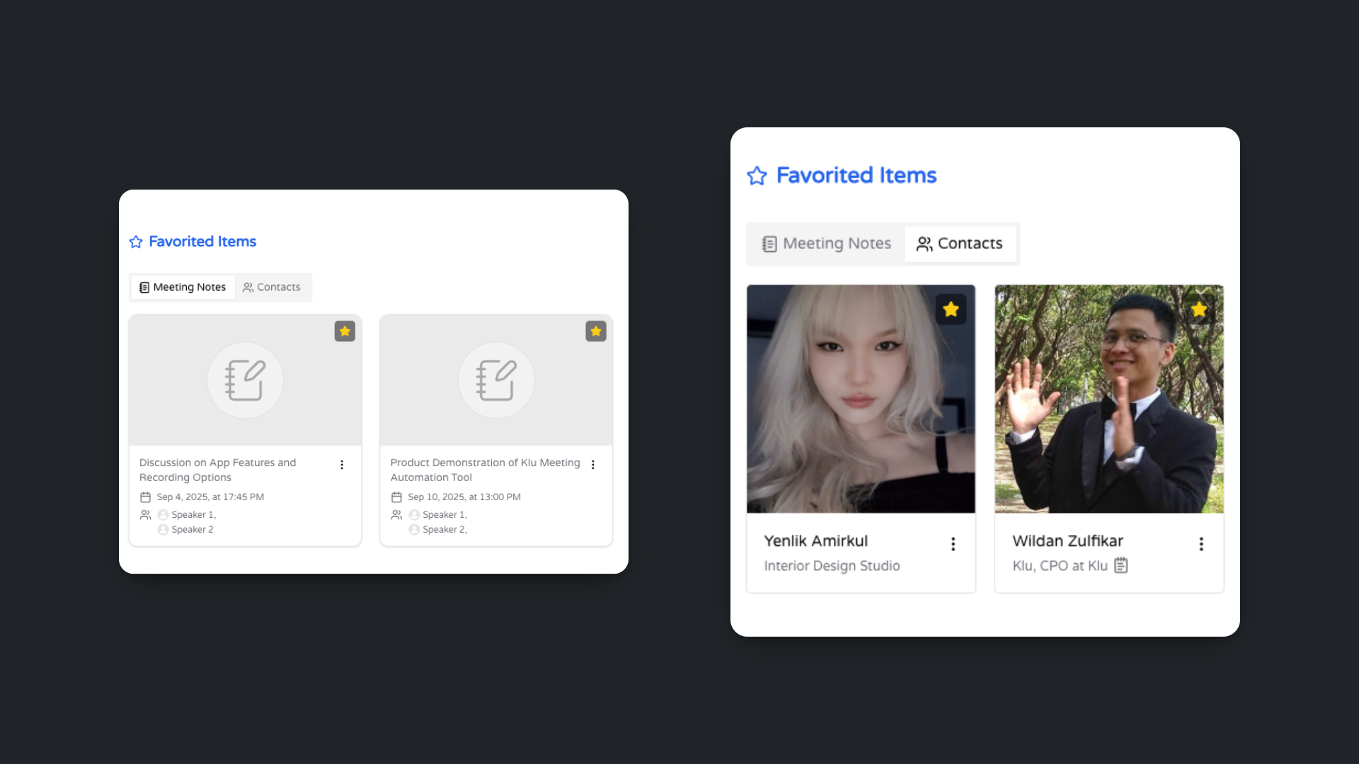 Favorite Contacts & Meeting Notes Now in Your Klu Dashboard