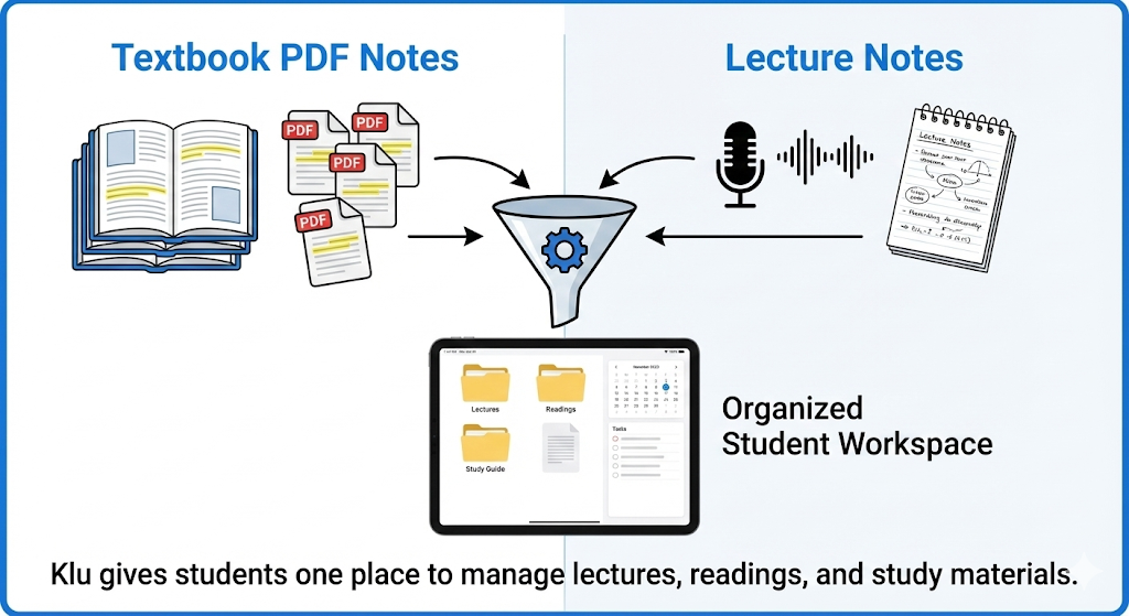 Unified view of PDF study notes and lecture notes inside one system.