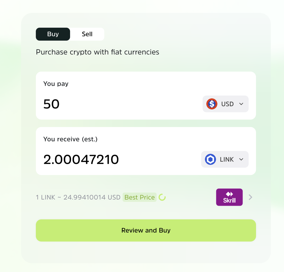 Buy crypto $LINK on Cwallet