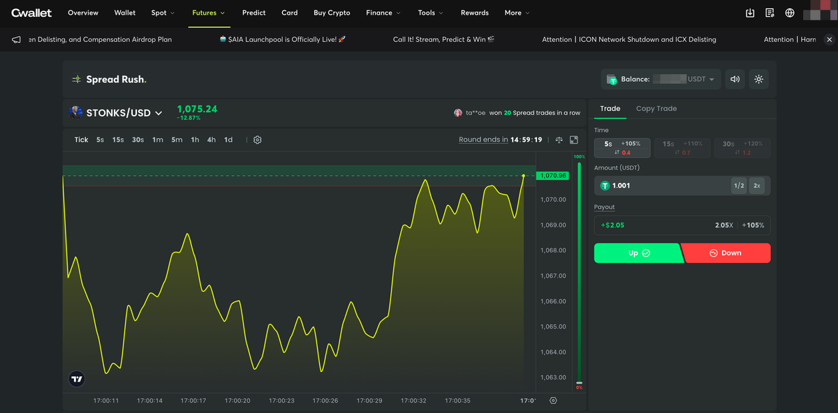 Clear Interface of Cwallet Spread Rush