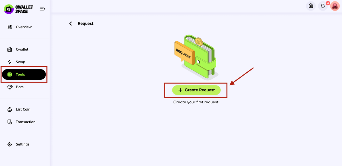How to Create Request on Cwallet