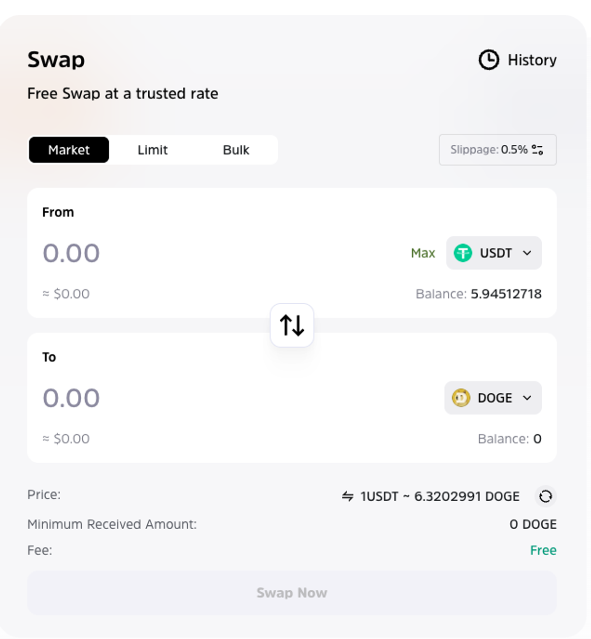 Swap $USDT into $DOGE on Cwallet