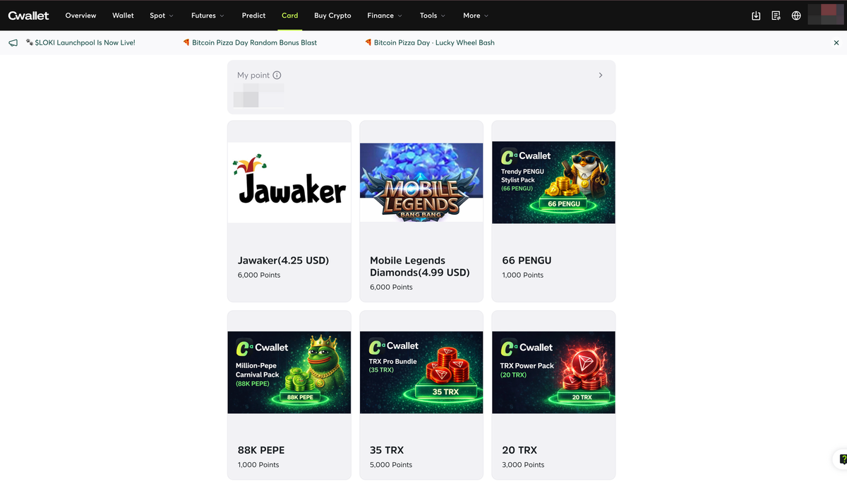 Examples of Rewards You Can Redeem in Cwallet