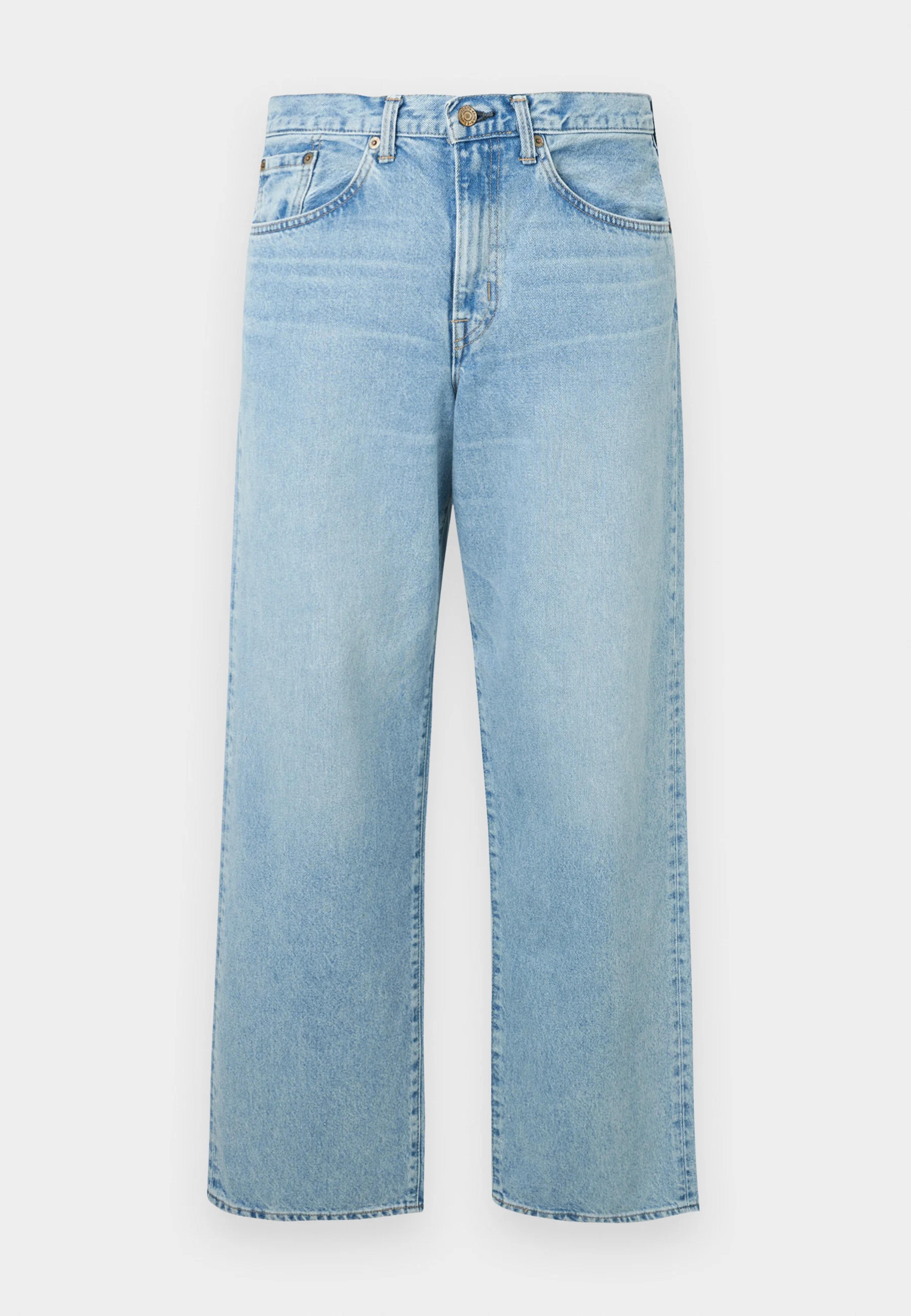 Light blue wide-leg denim jeans.