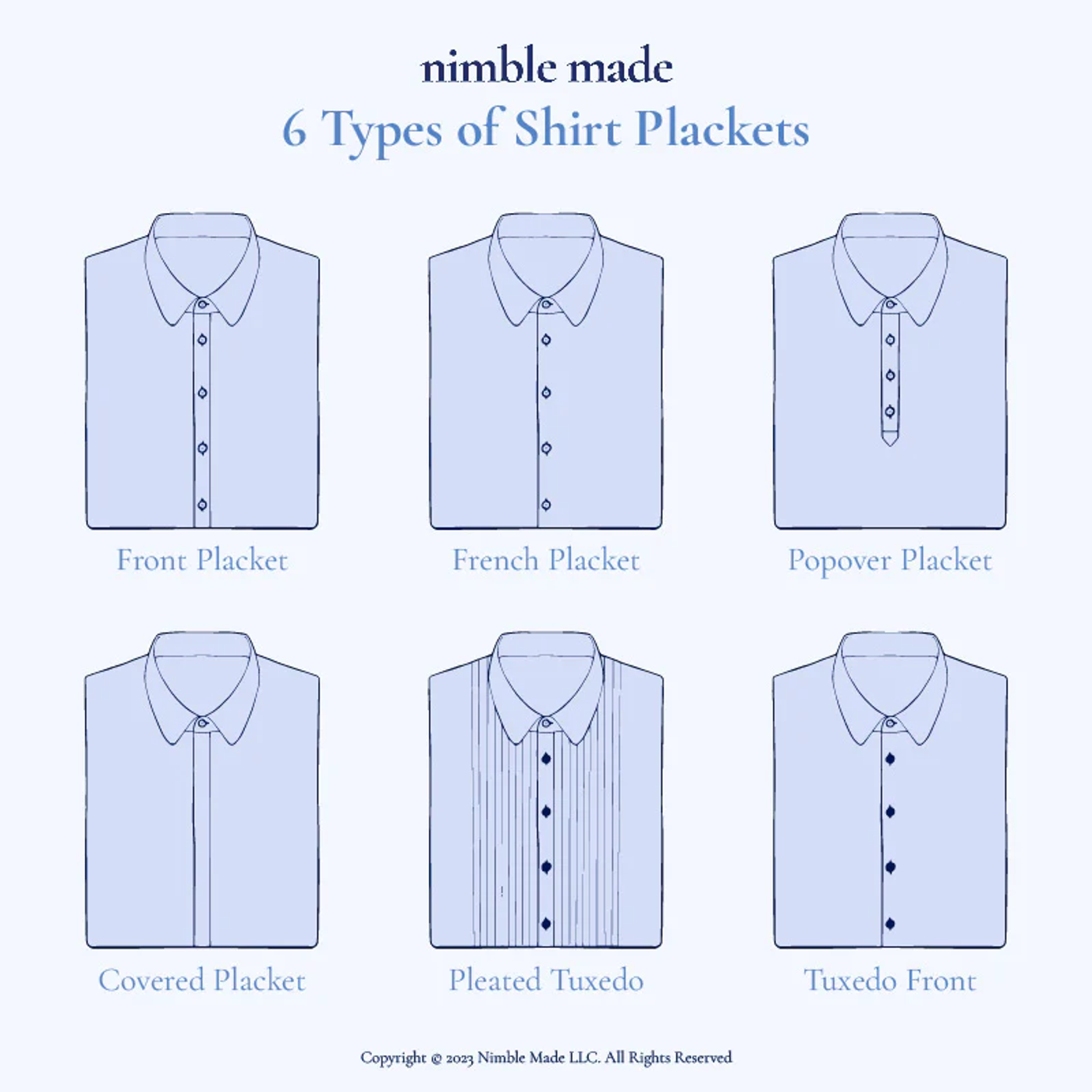 Various shirt plackets