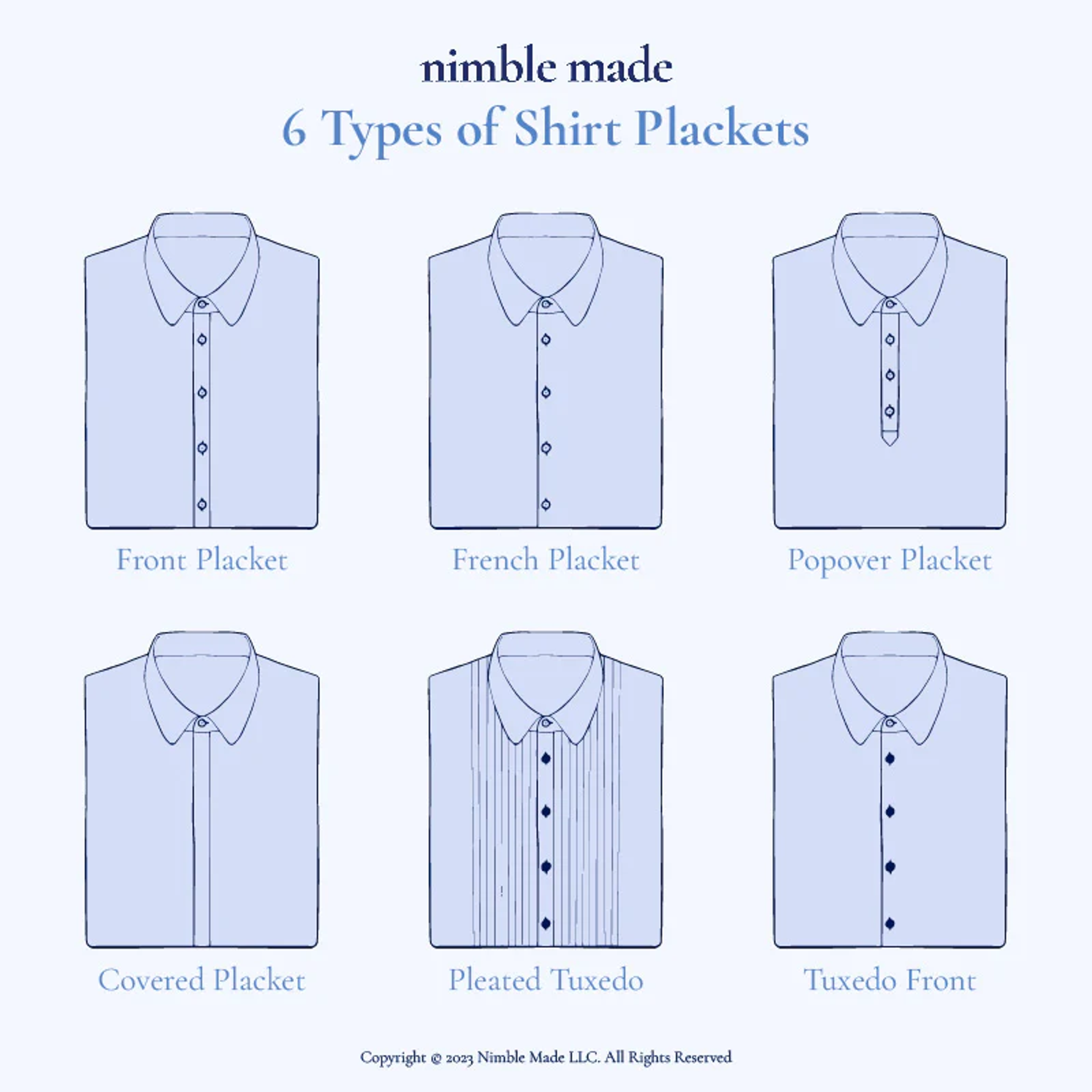 Various shirt plackets