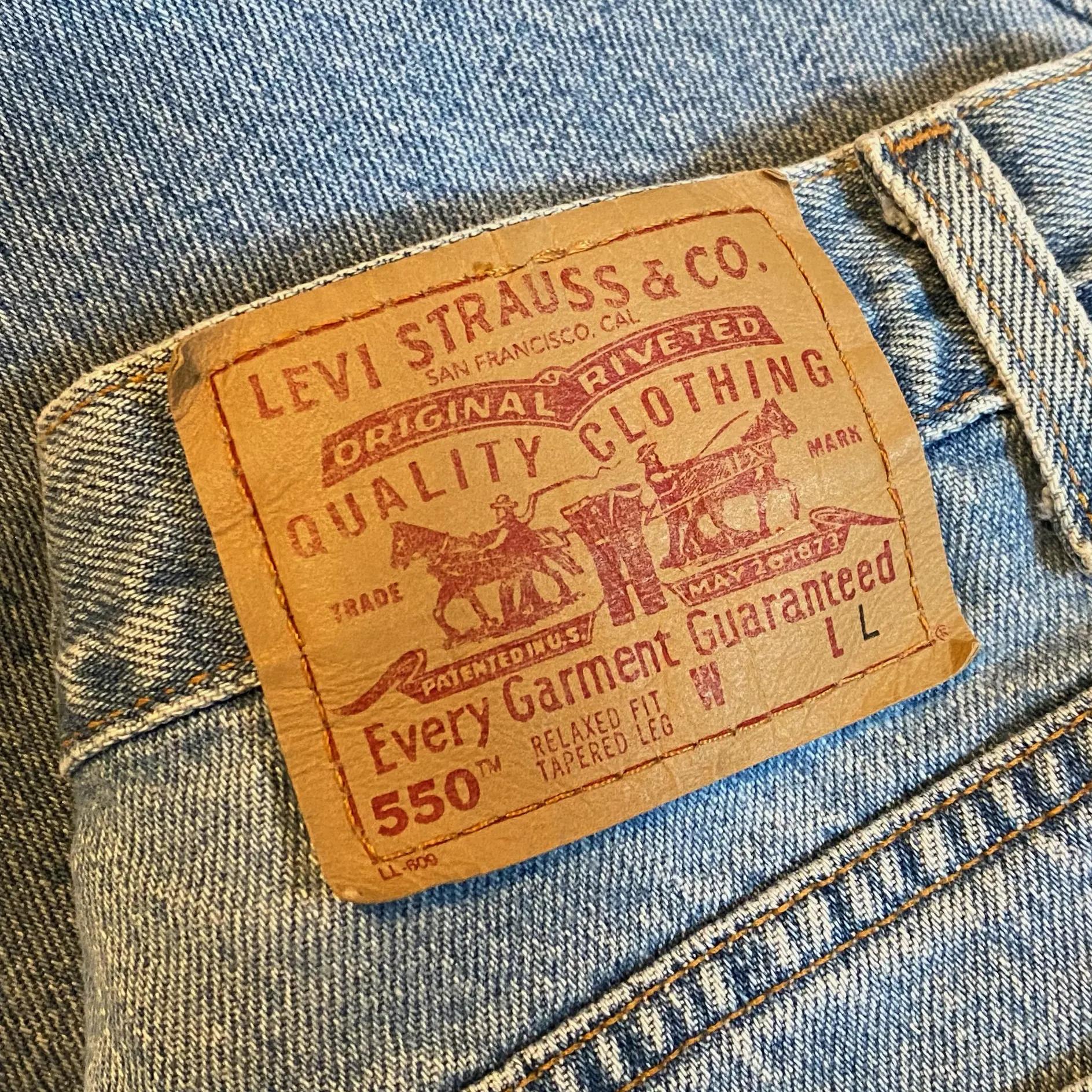 Levi's 550 jeans leather patch with the two-horse logo and branding text.